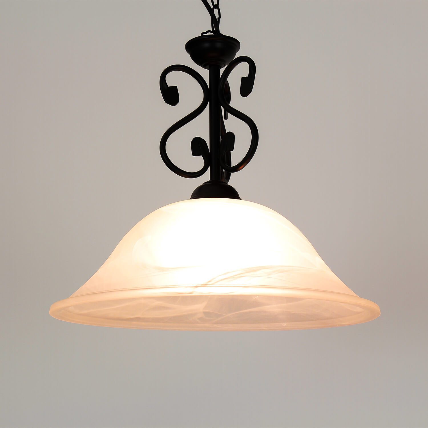 Licht-Erlebnisse Pendelleuchte DOROTHEA, ohne Leuchtmittel, Hängelampe  Landhaus Alabaster Glas Metall verstellbar Lampe