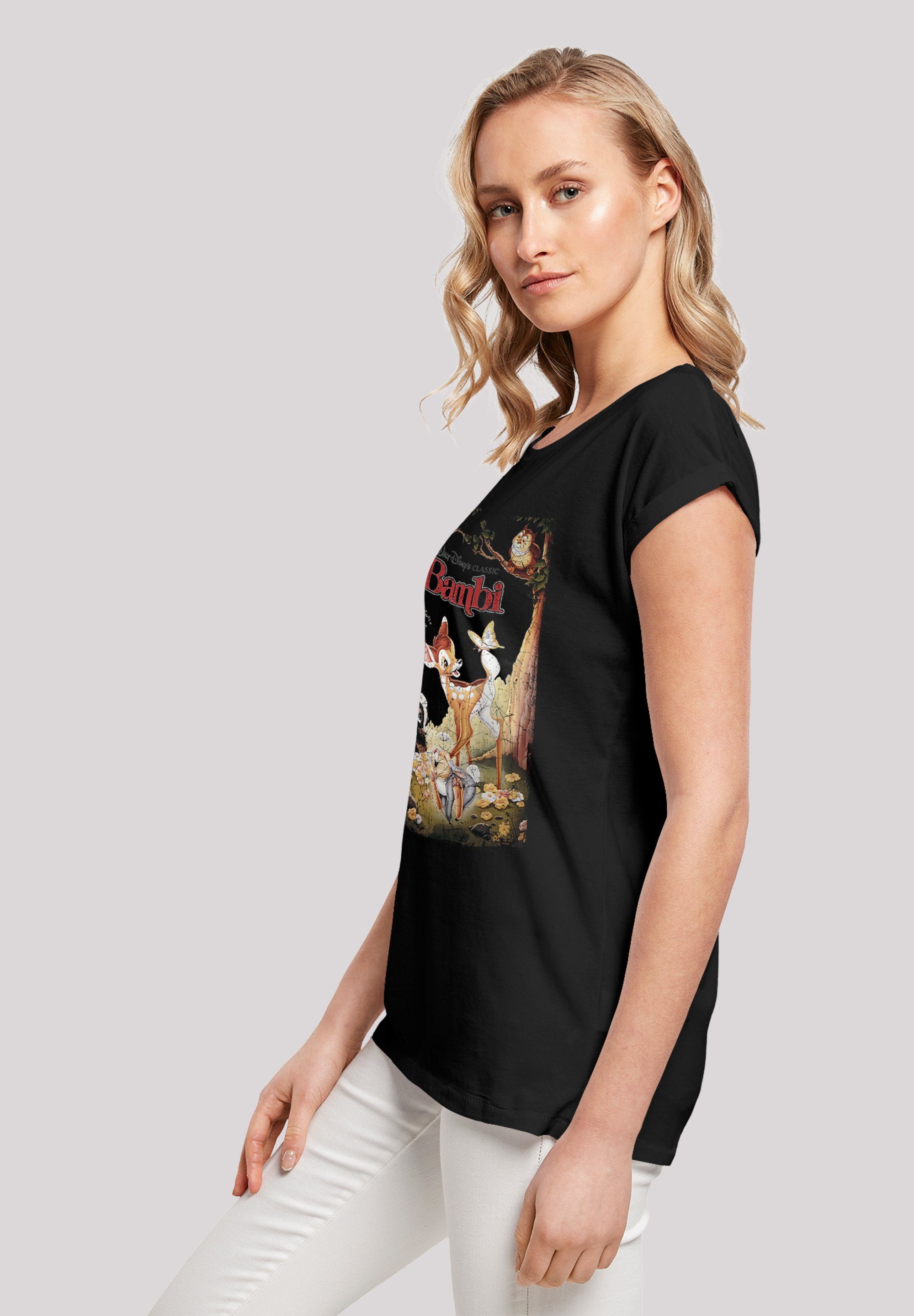 Poster T-Shirt Ärmel,Bedruckt F4NT4STIC Bambi Retro Damen,Premium Merch,Regular-Fit,Kurze Disney
