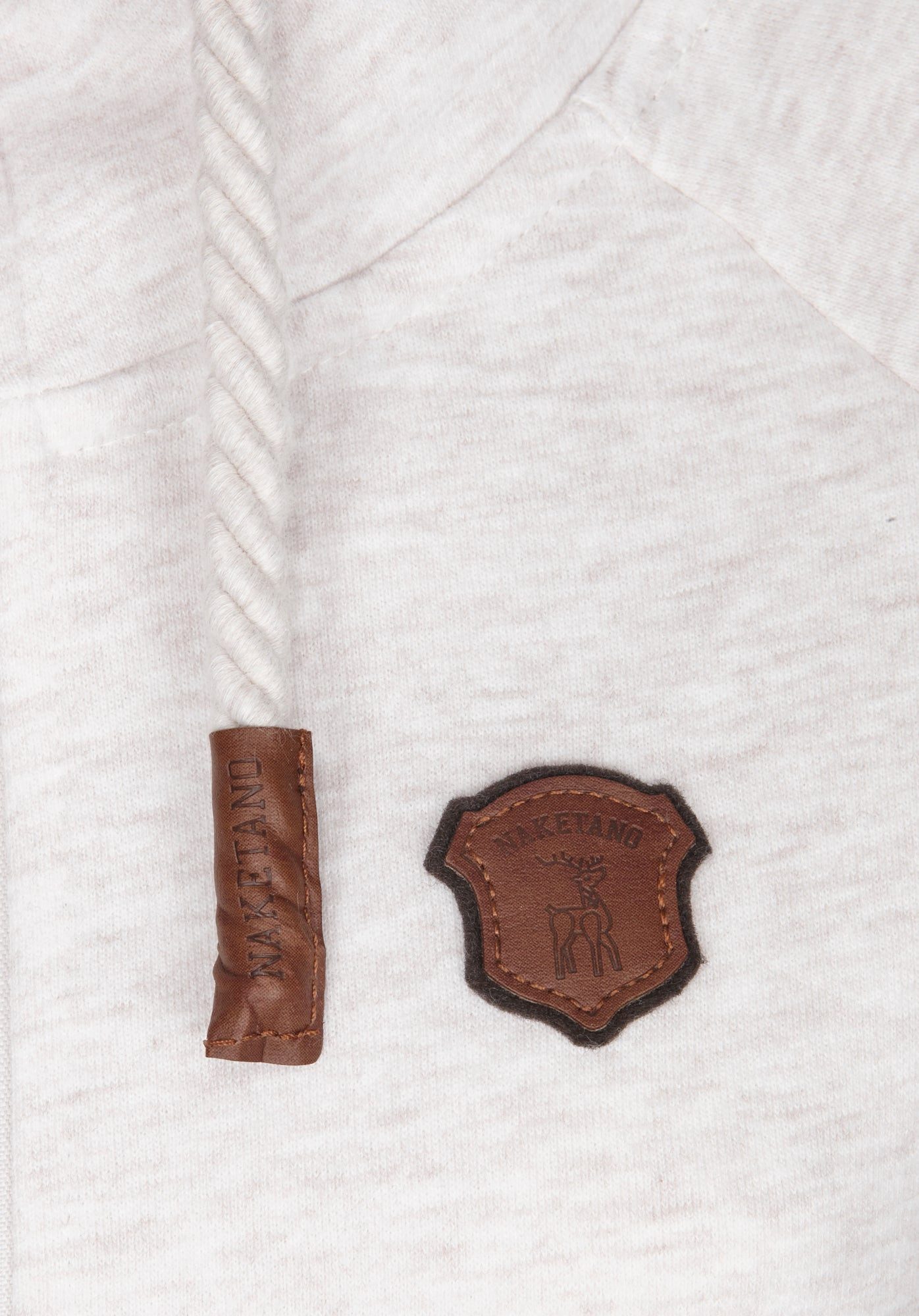 naketano Sweatjacke Damen mit Kapuze, Kängurutasche, tailliert, melierte Sweatware, Raglan Kordelzug, Rippbündchen, Kunstleder-Logo, casual, Streetwear, Langarm – Bild 5 von 5