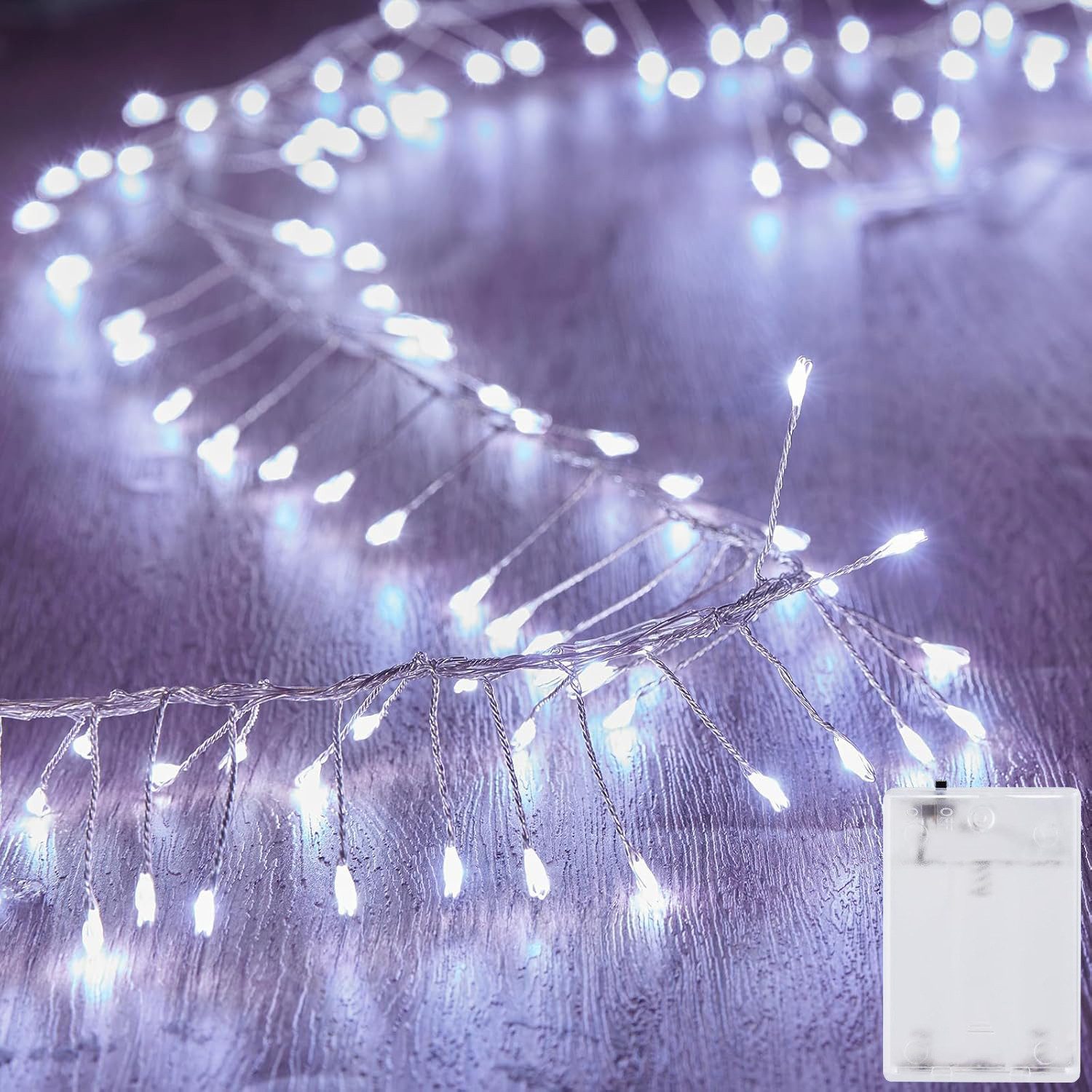 Jibenhome LED-Lichterkette Cluster Leuchtdraht Büschel Lichterbündel 300cm 120LEDs Lichtvorhang, DIY LED Kupferkabel Feuerwerkskörper Batterie Weihnachtsdekor