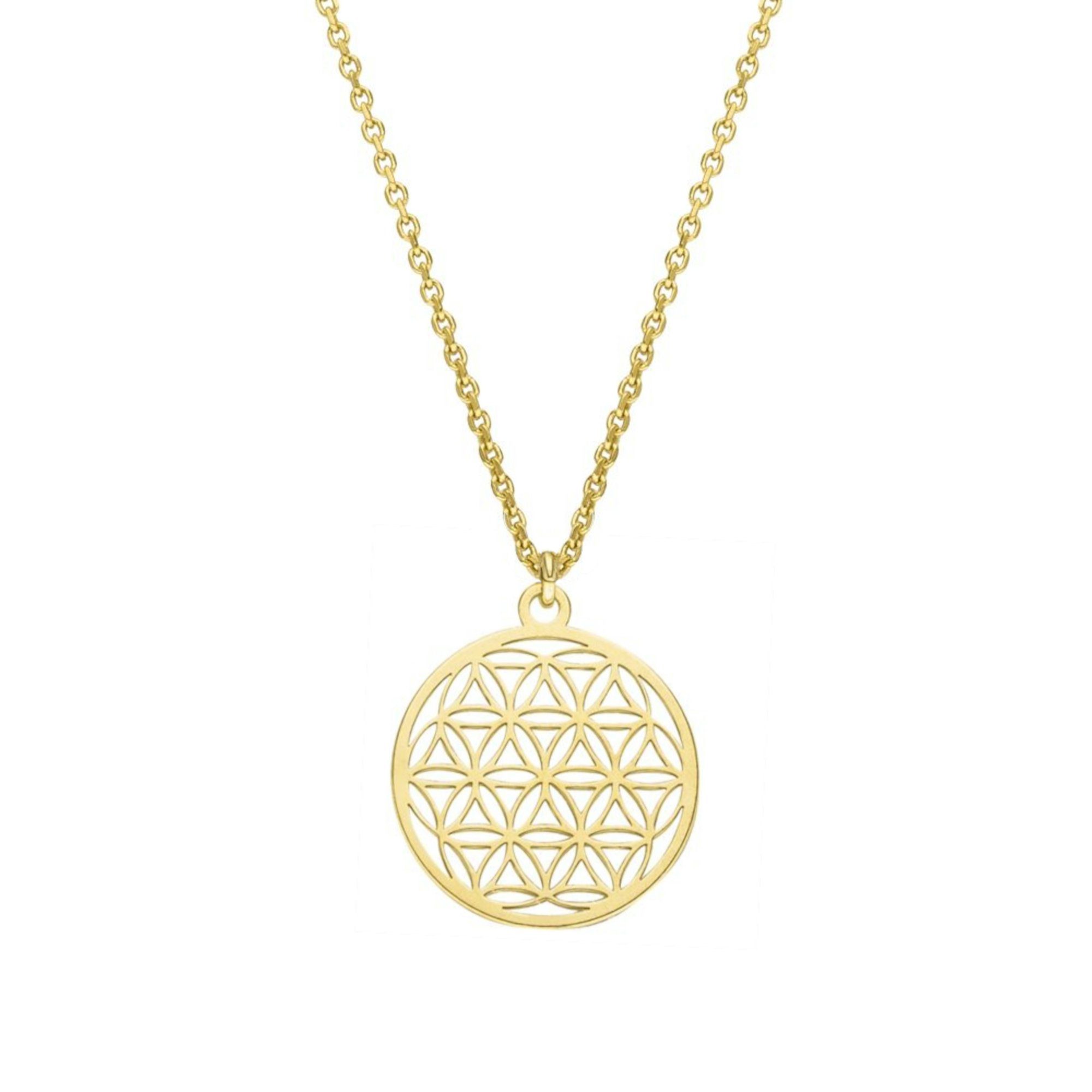 Kette mit Anhänger Halskette Blume des Lebens Anhänger 925 Silber vergoldet ø 15 mm