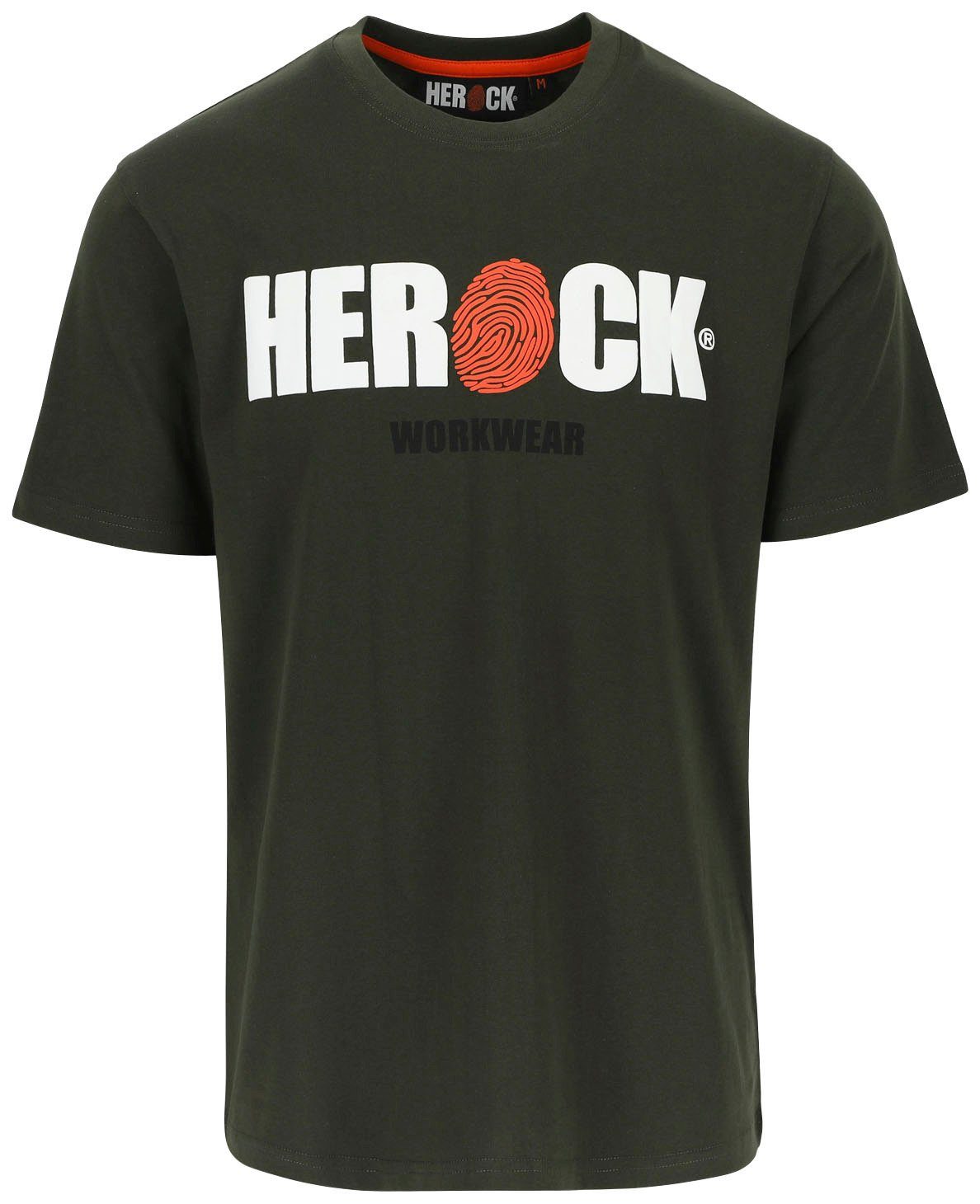 Rundhals, mit Baumwolle, ENI Herock Tragegefühl T-Shirt khaki angenehmes Herock®-Aufdruck,