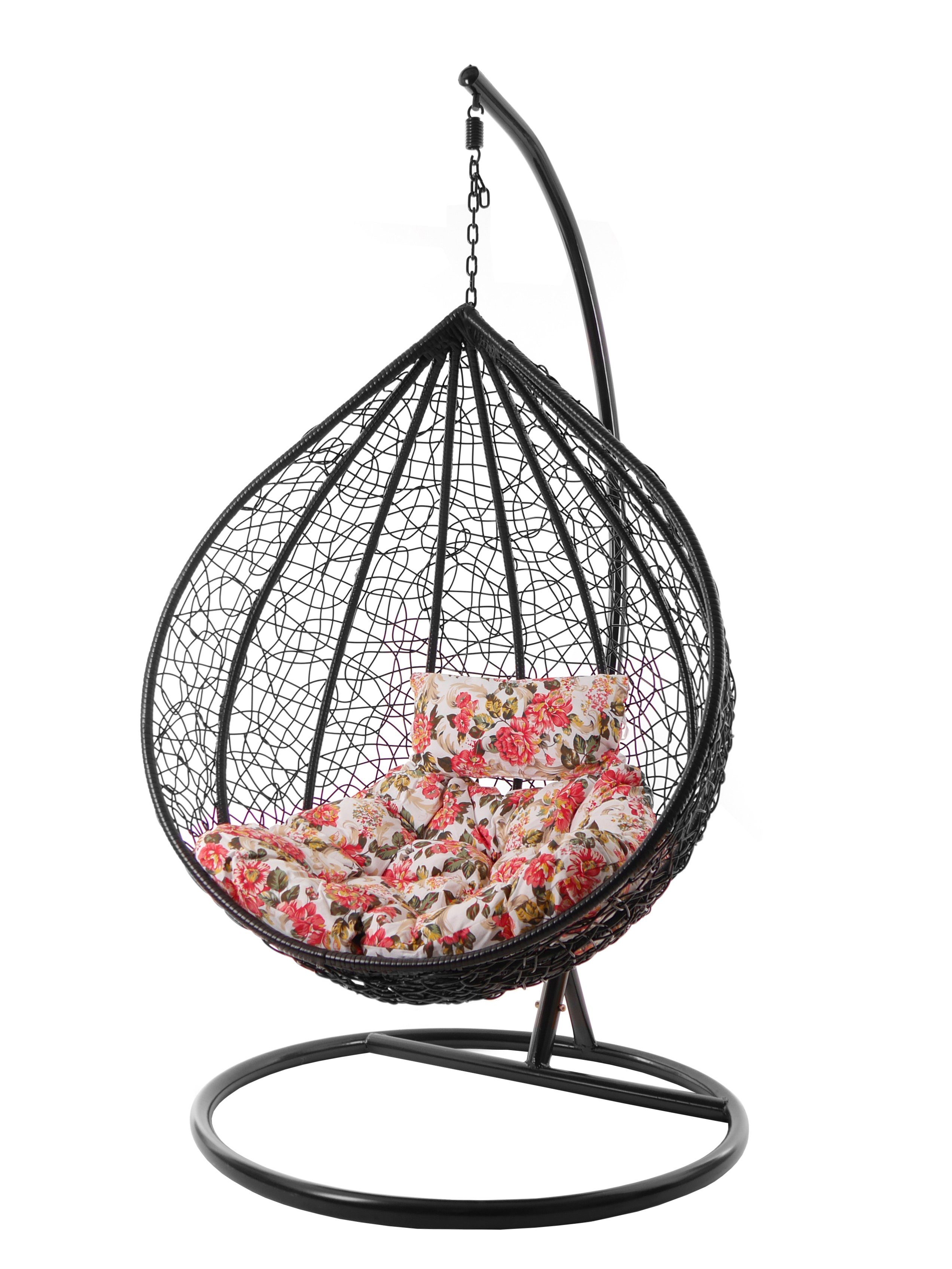 sommer moderner schwarz, summergarden) blumenmuster Hängesessel schwarz, MANACOR Hängesessel KIDEO Swing Gestell (3762 Kissen Schwebesessel edles Chair, inklusive und