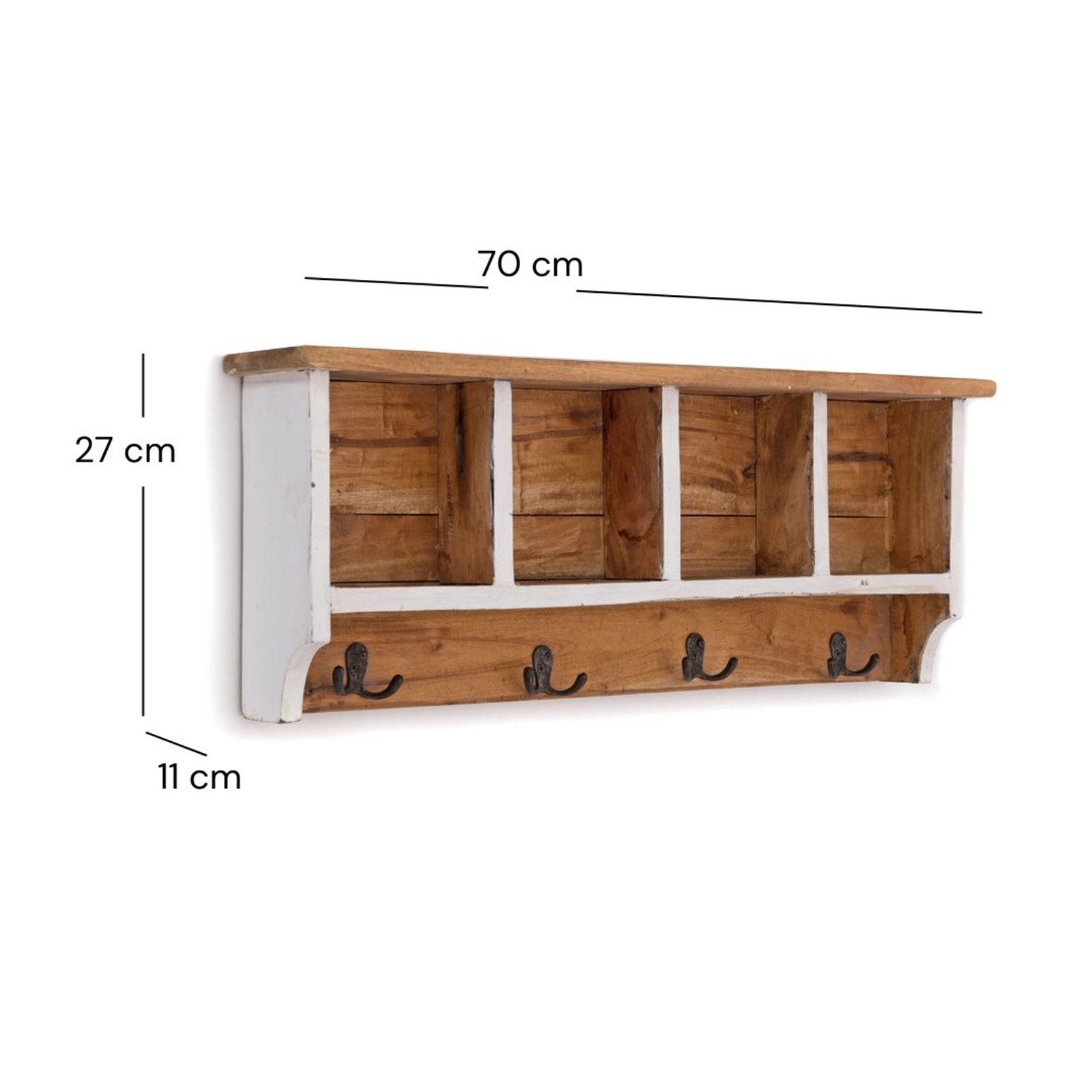DESIGN DELIGHTS Wandgarderobe RUSTIKALE WANDGARDEROBE mit Fächern "VINTAGE 70", 70x27x11cm(BxHxT)