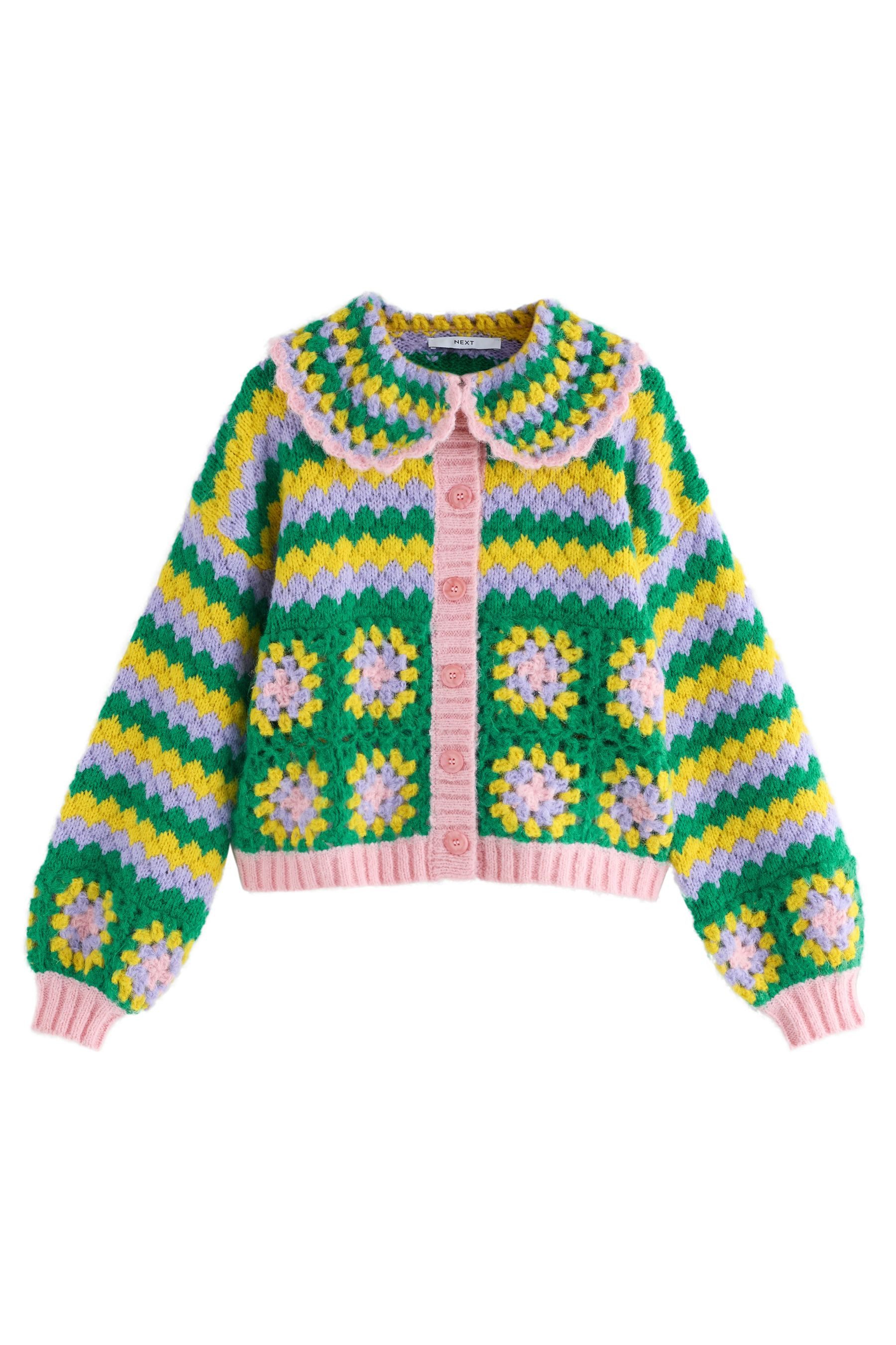 Next Strickjacke Strickjacke mit handgehäkeltem Kragen (1-tlg) günstig online kaufen