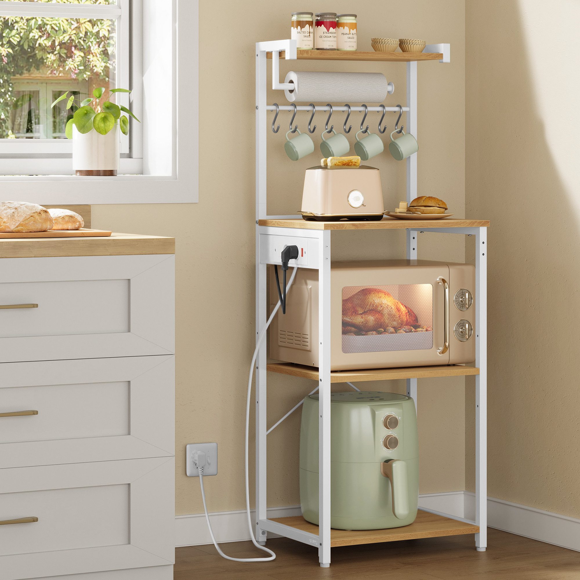 VASAGLE Küchenregal, Standregal mit Steckdosen, Standregal 4 Ebenen, verste günstig online kaufen