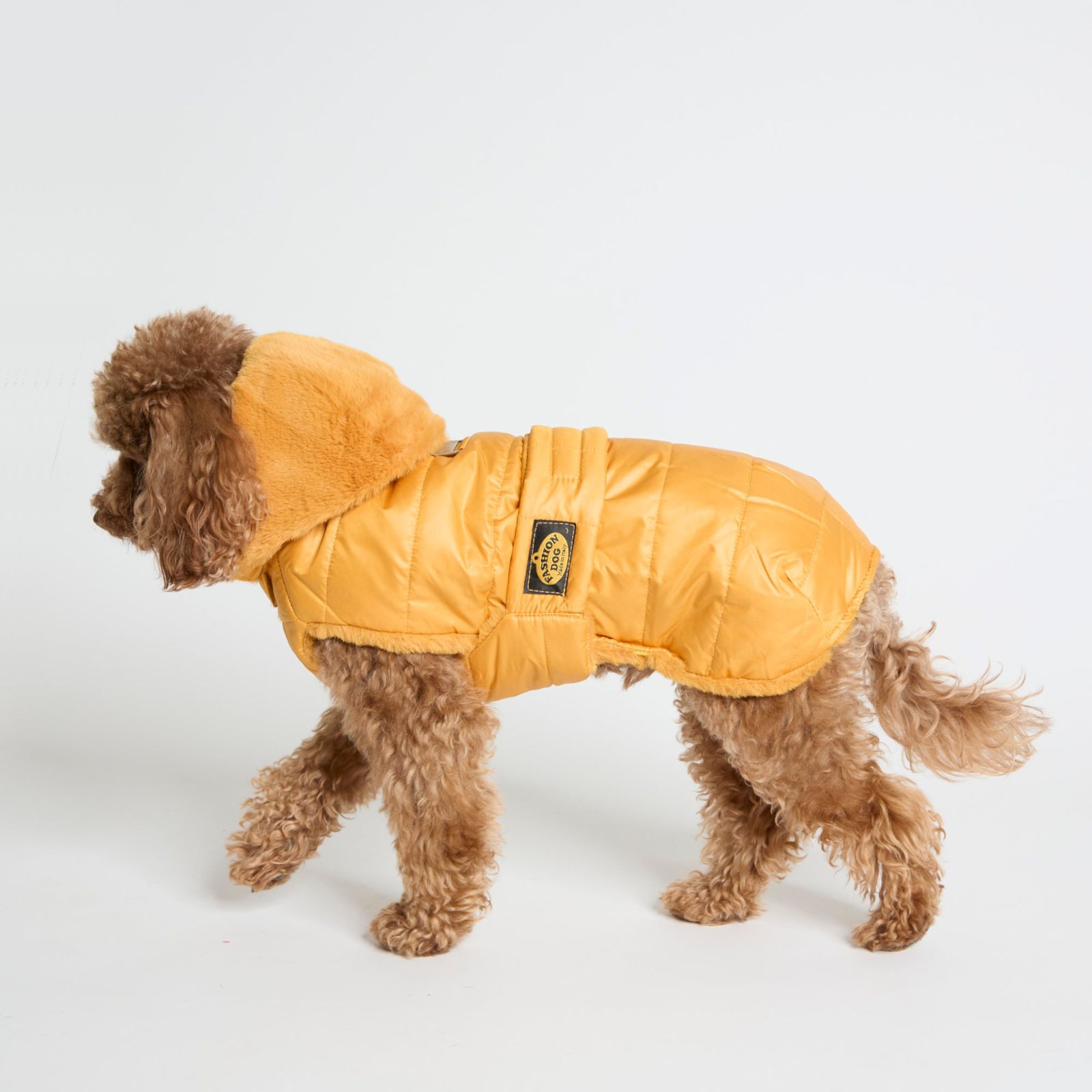 Fashion Dog Hundemantel Hunde-Steppmantel mit abnehmbarer Kapuze, Ocker-Gelb