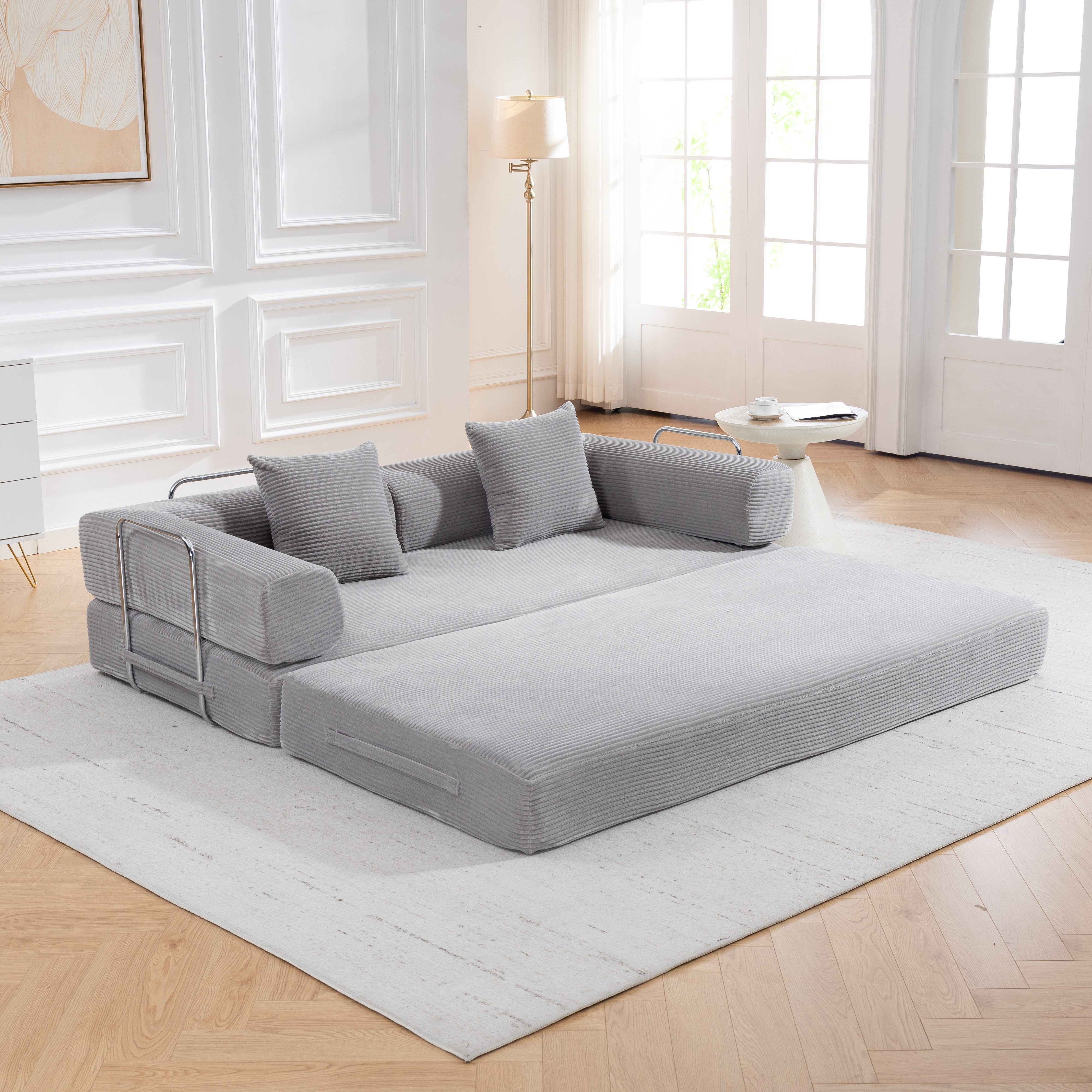 Sinaopus Schlafsofa 2-Sitzer Schlafsofa aus Cord mit Schlaffunktion und Kissen, Faltbares Wohnzimmer-Sofa mit weicher Schaumstoffpolsterung