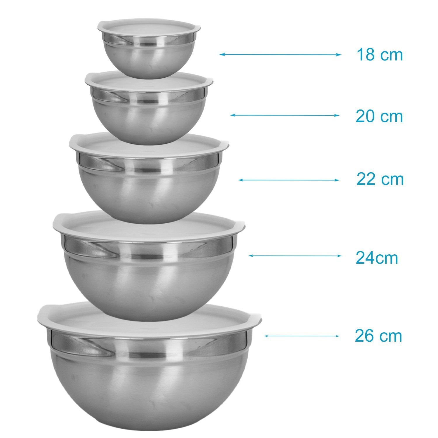 Intirilife Schüssel, Edelstahl, (5-tlg), 5-teiliges Schüssel Set Rührschüsseln Salatschüssel Servierschüssel