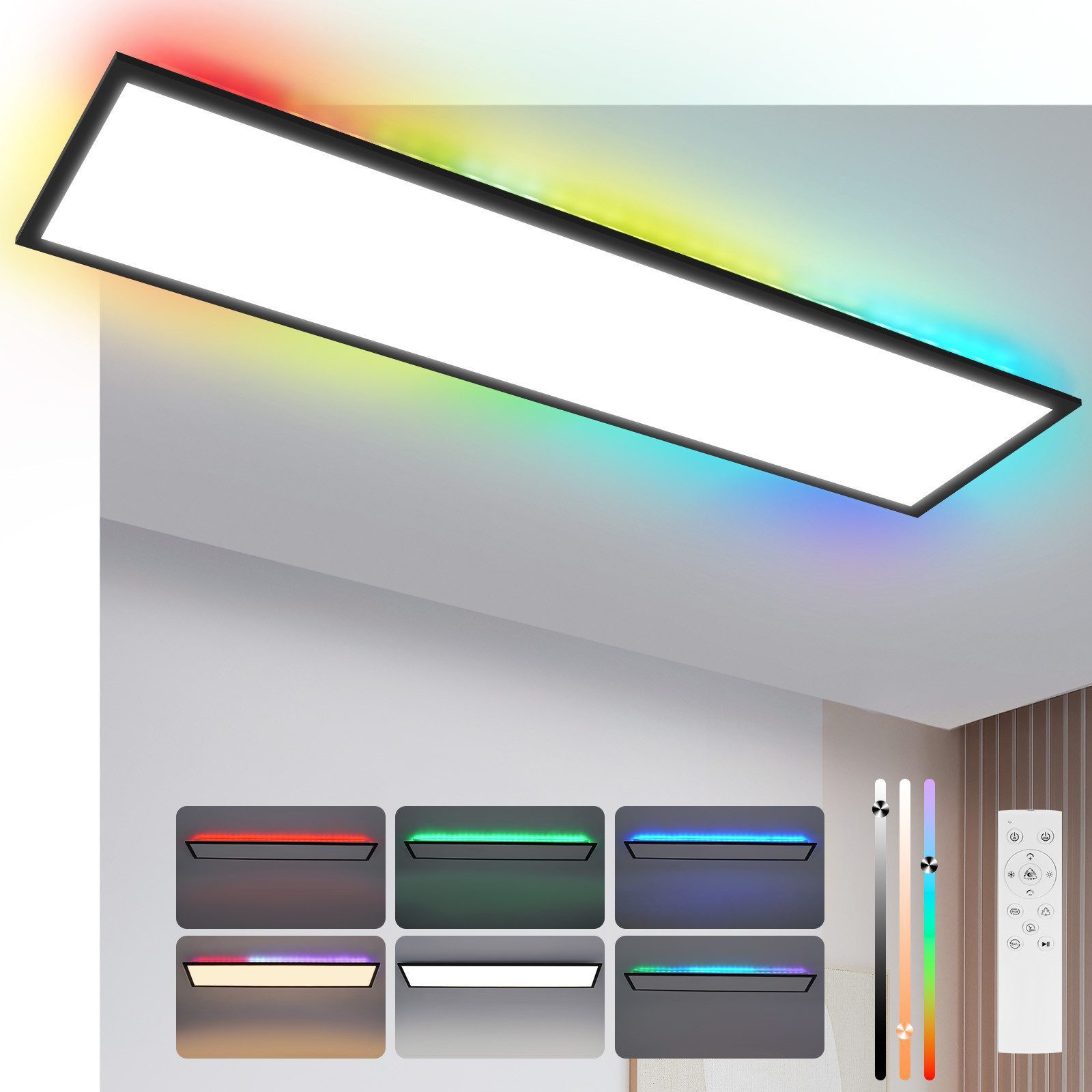 ZMH LED Deckenleuchte mit Smart RGB Hintergrundbeleuchtung Panel Flach Quadratisch/Rund, Dimmbar, LED fest integriert, Tageslichtweiß