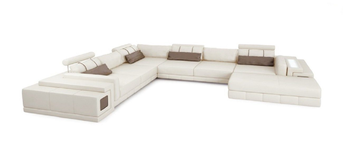 Sofa Ledersofa Wohnlandschaft Ecksofa, Design U-Form JVmoebel Modern Ecksofa Couch Weiß