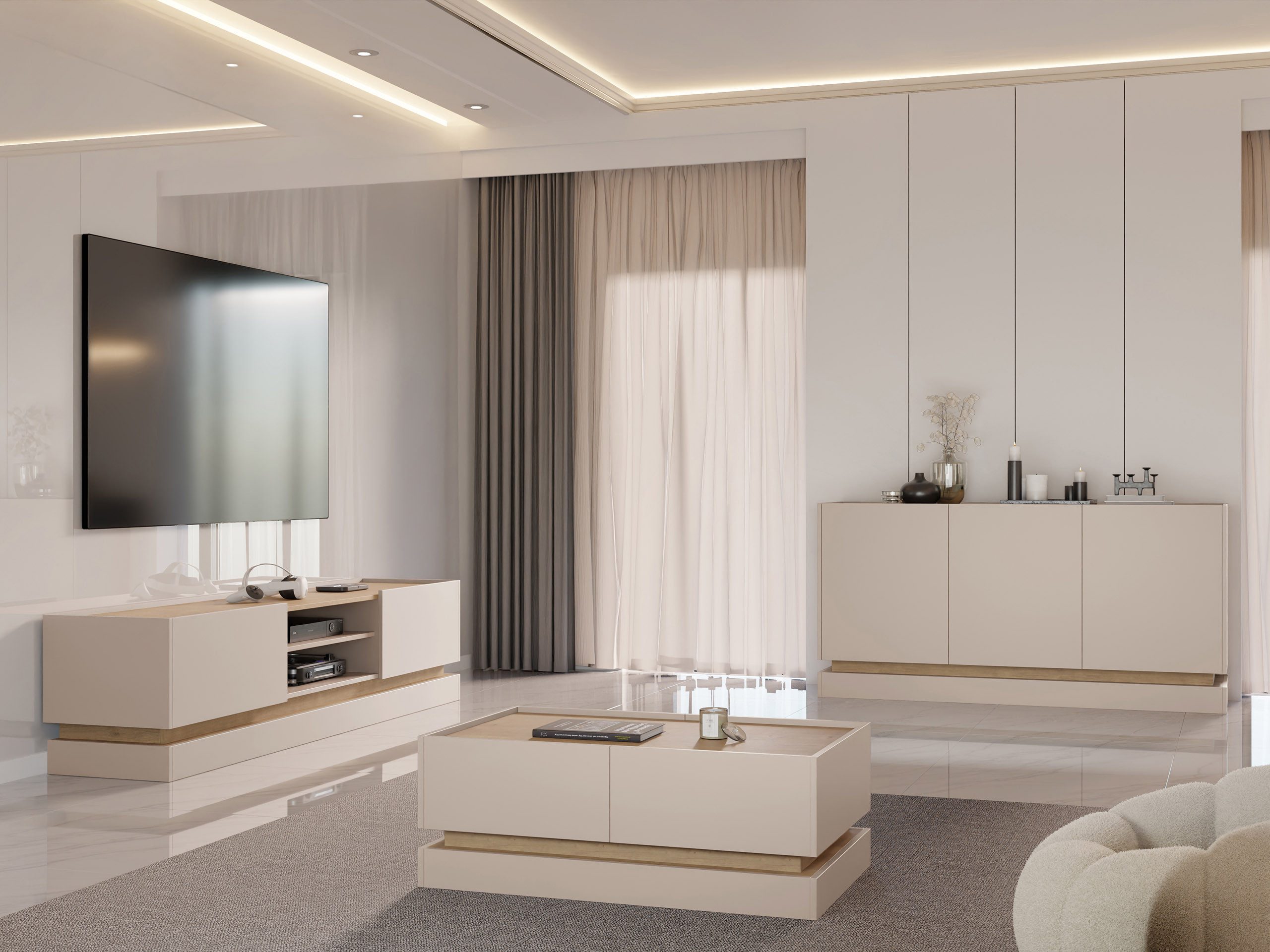 MIRJAN24 Wohnzimmer-Set Zarpant, (3er-Set, Kommode, Couchtisch, TV-Lowboard günstig online kaufen