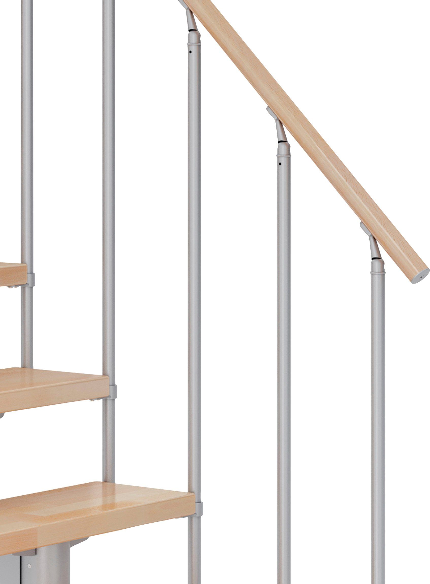 bis offen, Dolle Buche/Metall Stufen Mittelholmtreppe für Geschosshöhen cm, Cork, 270