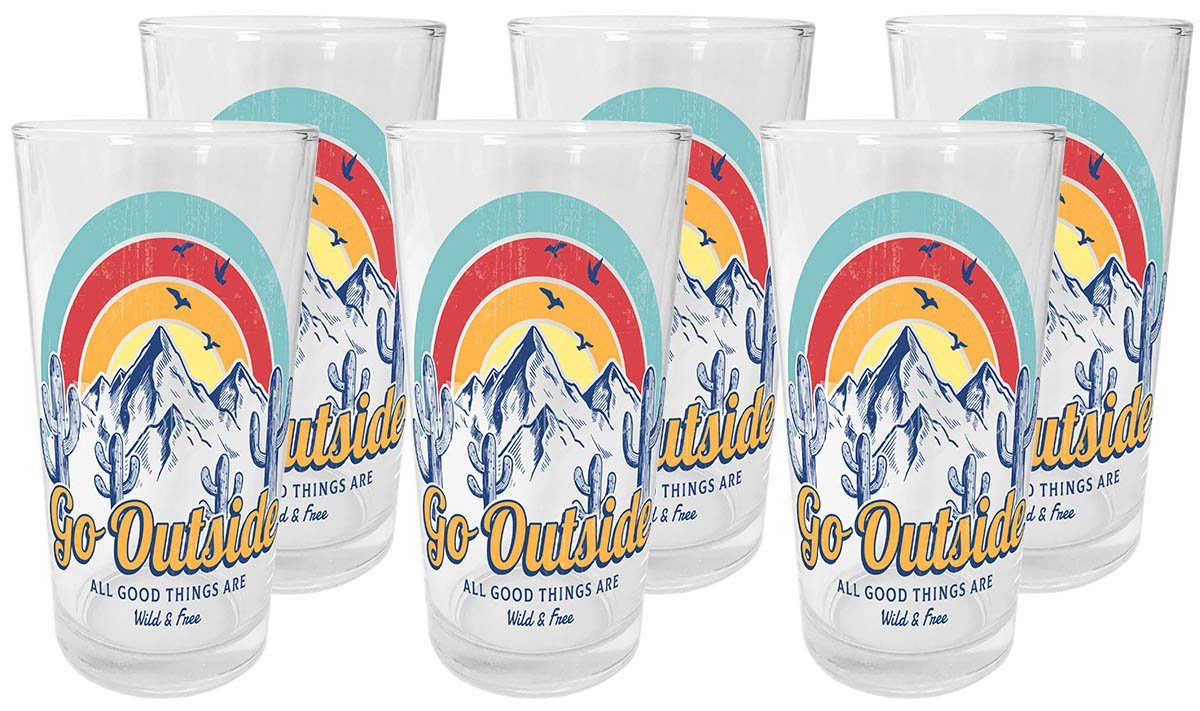 Geda Labels GmbH Gläser-Set 6er Set Go Outside, 6-tlg., Glas, Blau, 230 ml, spülmaschinengeeignet