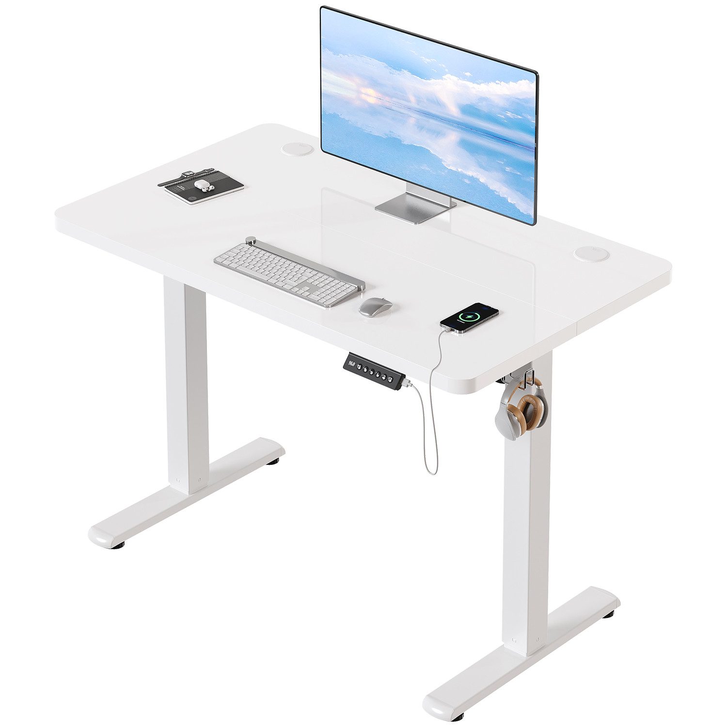 HOMALL Schreibtisch Schreibtisch Höhenverstellbarer mit Gedächtnis und Sitzerinnerung (2-lagige Höhenverstellung mit sitzender Erinnerungsfunktion und USB-Ladeanschluss)