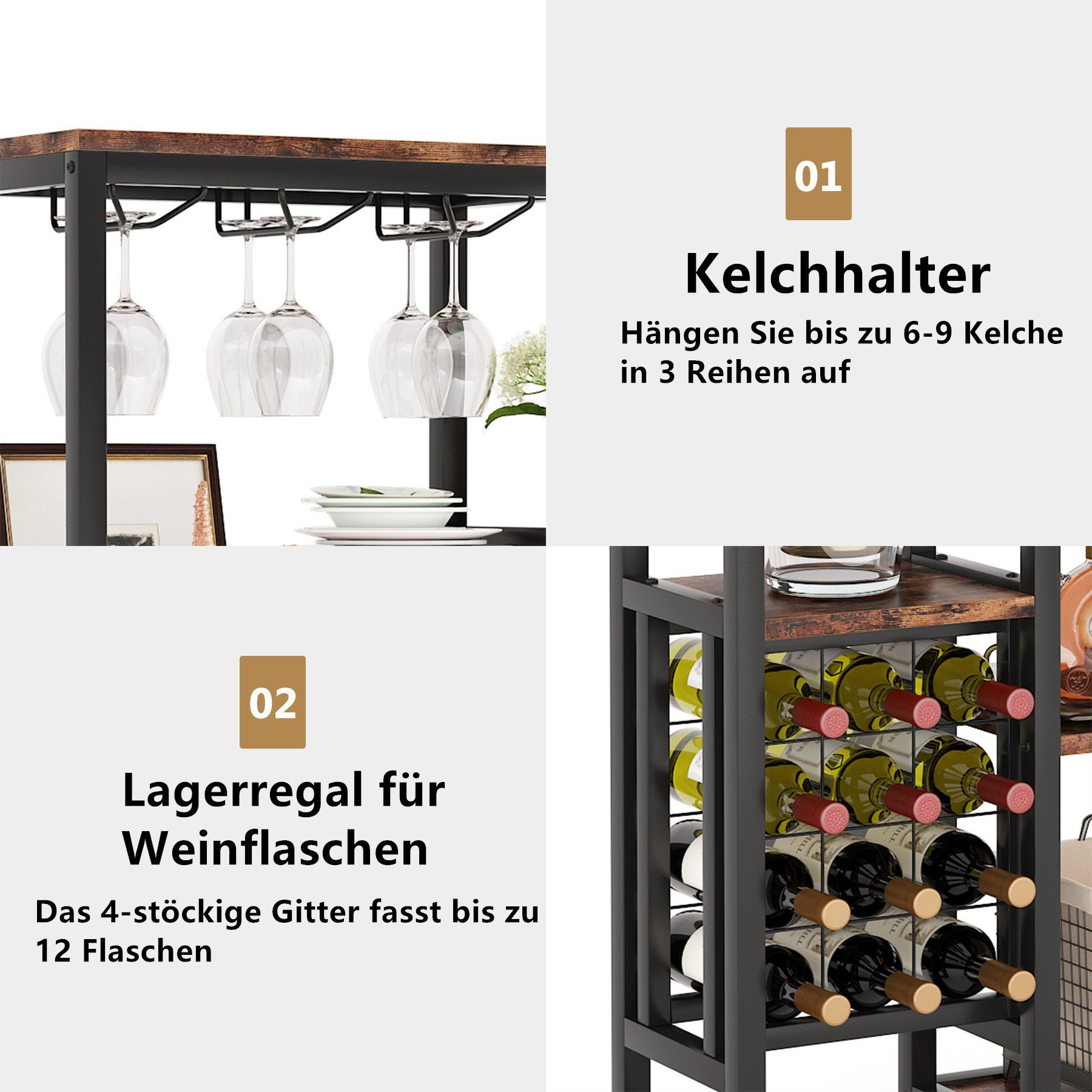 Tribesigns Weinregal 5-stöckiges Weinbäckerregal mit Glashalter und Weinaufbewahrung – Bild 5 von 5