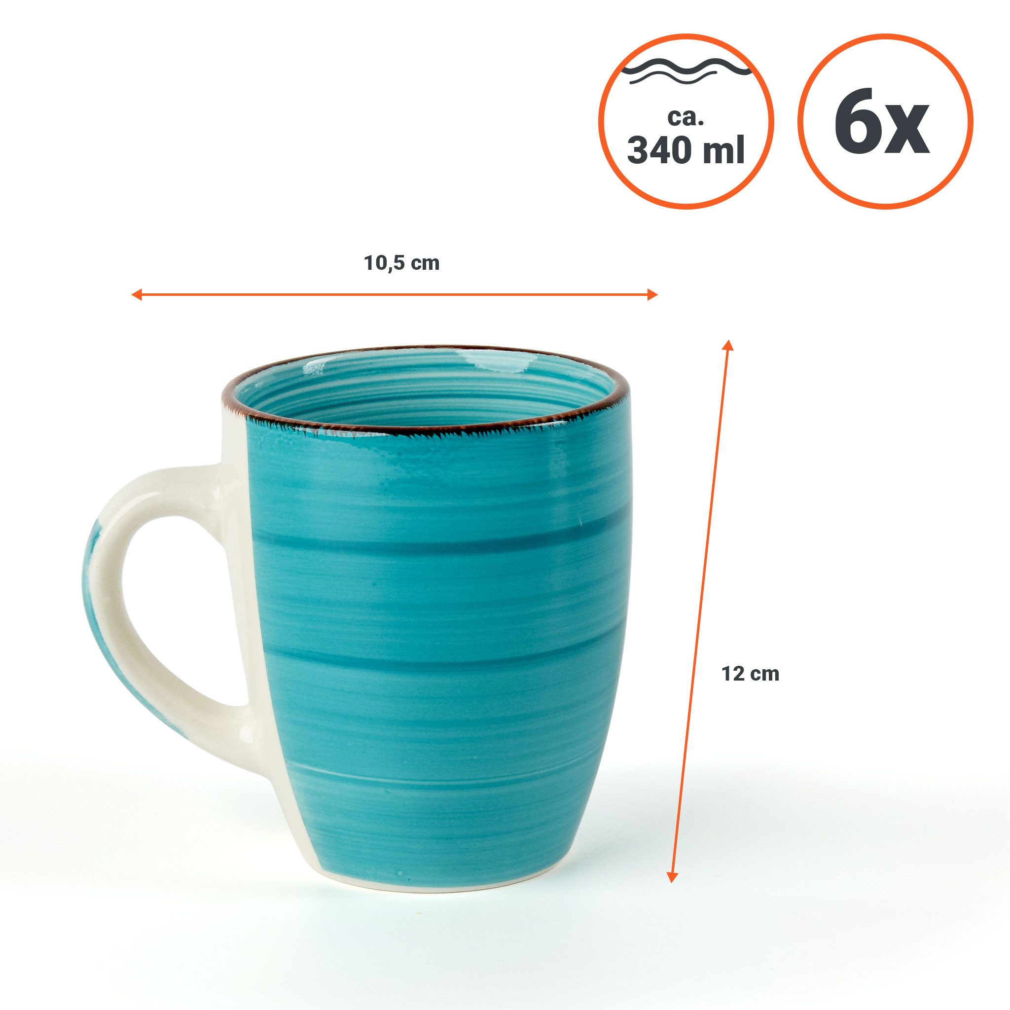 Spetebo Kaffeeservice Kaffetasse 6er Set 340ml Volumen - bunt gemischt (6-tlg), 6 Personen, Porzellan, Kaffeebecher Set im modernen Design