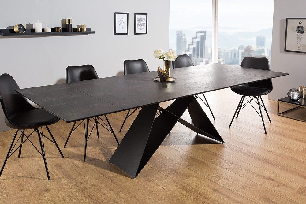 riess-ambiente Esstisch PROMETHEUS 180-220-260cm braun – Keramik made in Italy, Lava-Design (Einzelartikel, 1-St), 3-stufig ausziehbar & Metall-Gestell – ideal für bis zu 12 Personen