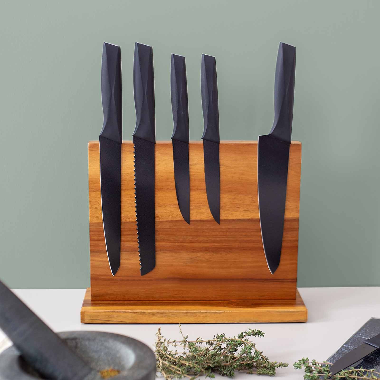 hellomini Magnet-Messerblock Messerblock Akazie magnetisch für bis zu 7 Messer Ohne Motiv (1tlg), Starker Magnet, Akazienholz, Individuelles Design, Stabil