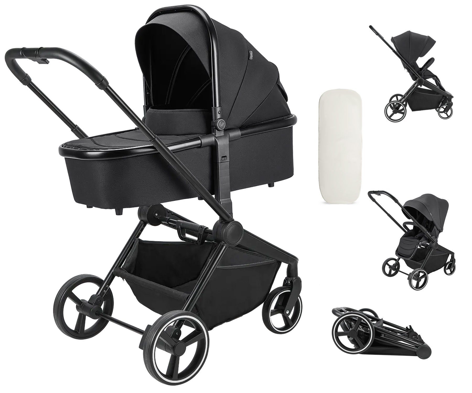 BooBoo Kombi-Kinderwagen Jazzi, 2in1 Kombikinderwagen, Babywanne, Sportsitz, große gefederte Räder