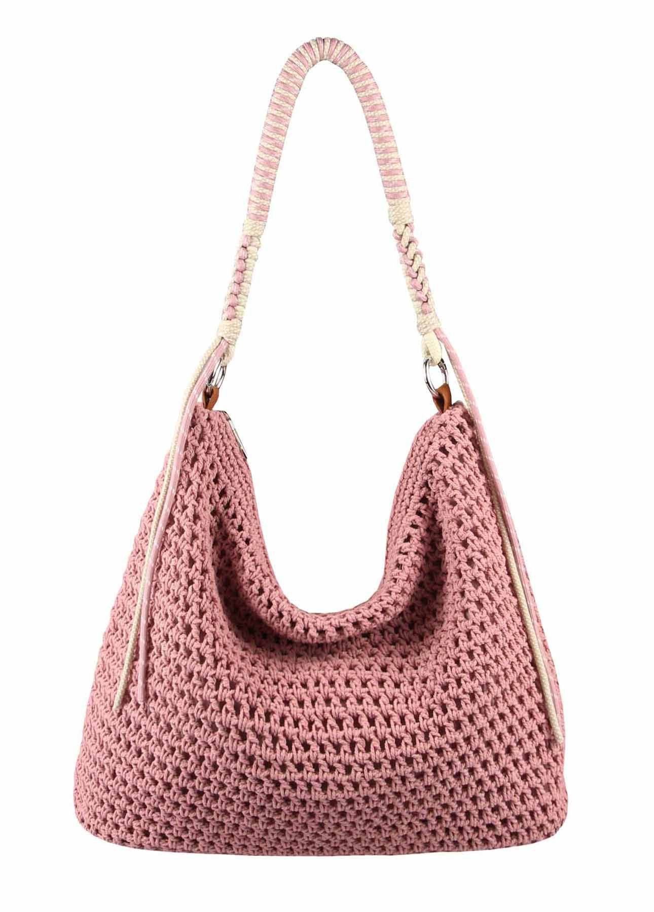 ITALYSHOP24 Schultertasche DAMEN TASCHE Boho Shopper Strohtasche Hobo Geflecht Häkeltasche Textil, Sommer Basttasche Strand Retro Reise Freizeit Urlaub Beuteltasche