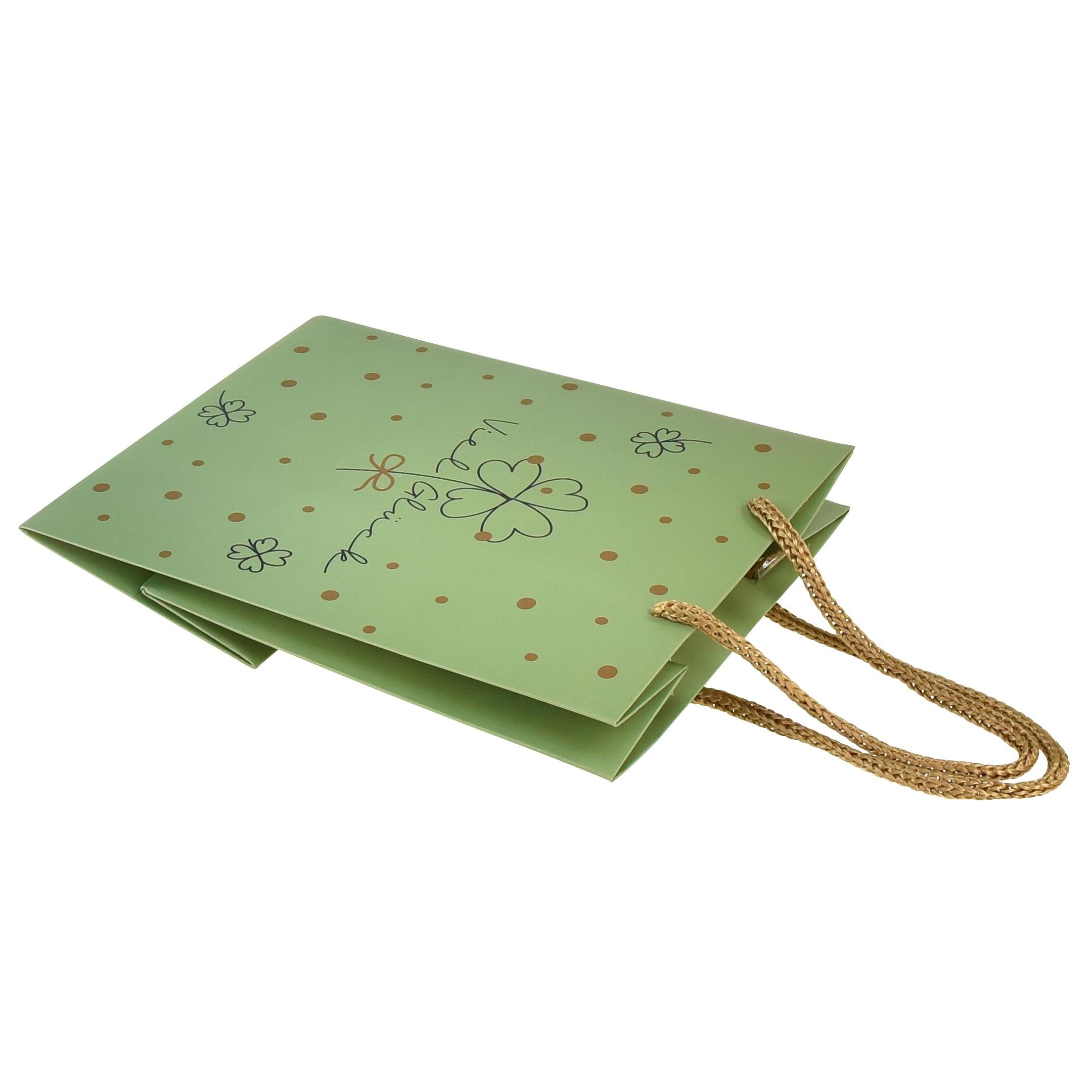Florists Products Tragetasche Edle Glückwunsch Geschenktüte mit Kleeblattmotiv aus Papier, 2 Stück
