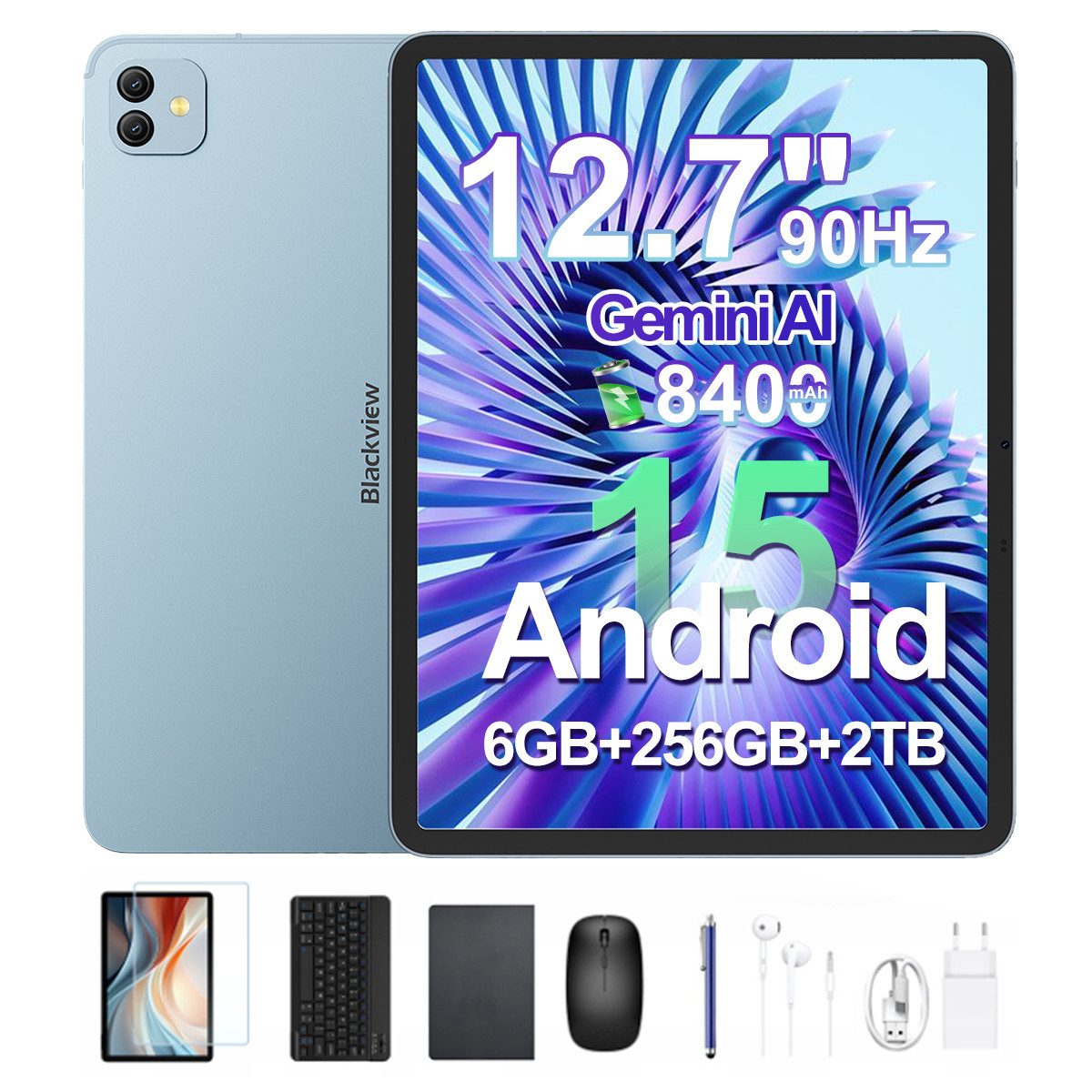 blackview LINK8 Tablet 12.7 Zoll,Android Tablet,256GB ROM (TF 2TB),8400mAh,WiFi Tablet (12.7", 256 GB, 90Hz Gaming Android15,2K+FHD/8400mAh/Widevine L1/Face ID/16MP+13MP/GPS)