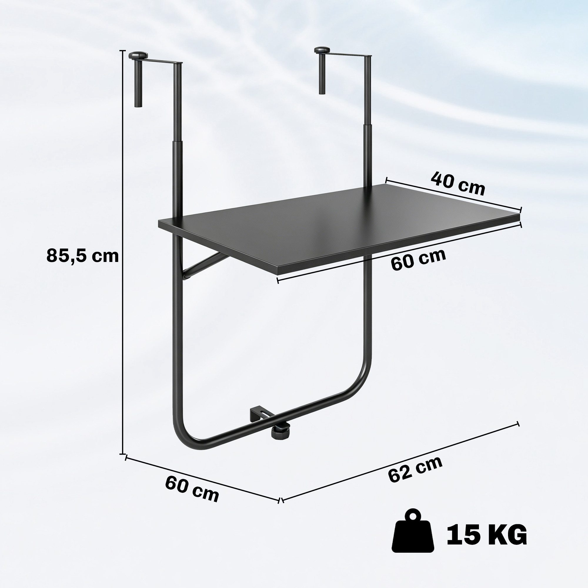 Outsunny Balkonhängetisch 3-fach höhenverstellbarer Balkontisch zum Einhängen (Terrassentisch, 1-St., Hängetisch), für Garten, Metall, 62 x 60 x 85,5 cm, Schwarz