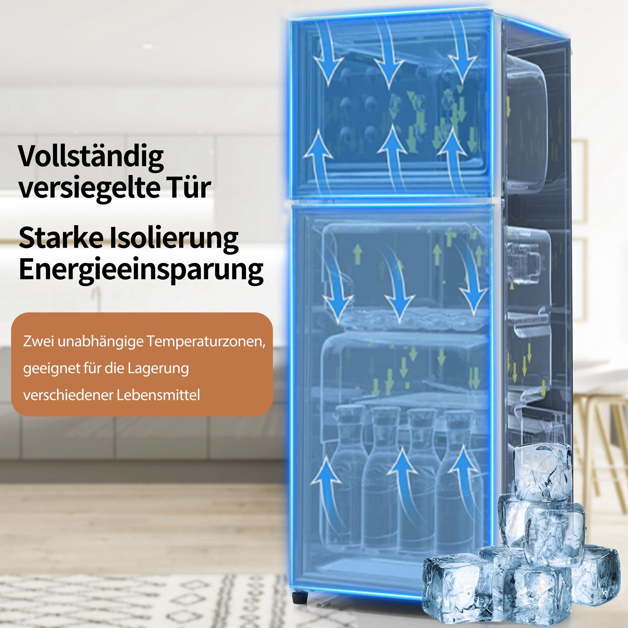 Blossom Kühlschrank BCD-102A, 105.5 cm hoch, 41 cm breit, Mini Kühlschrank Freistehend, Doppeltür Kühlschrank, 28L Gefrierfach
