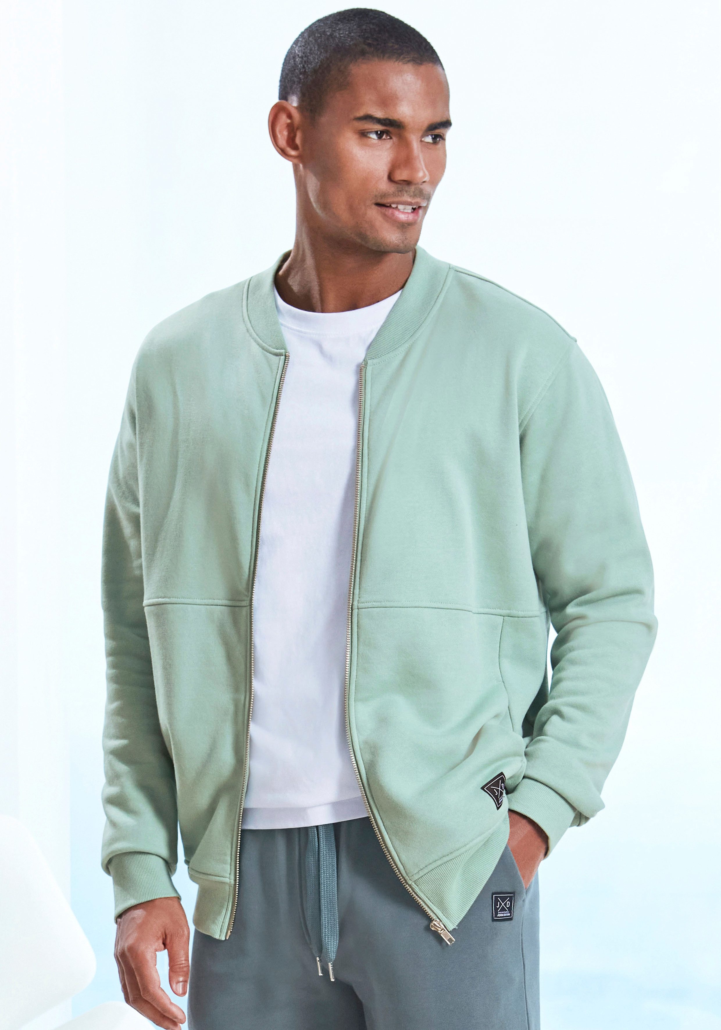 John Devin Sweatjacke mit modischer Teilungsnaht Langarm, Sweatjacke mit Reißverschluss und Rundhals, Baumwollmischung