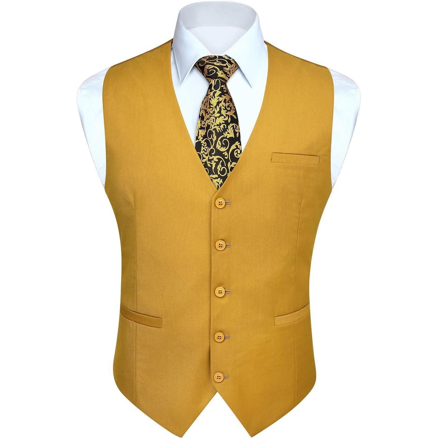 LuxusKollektion Krawatte Weste Herren Formale Hochzeit Party Baumwolle Einfarbig XL Senfgelb