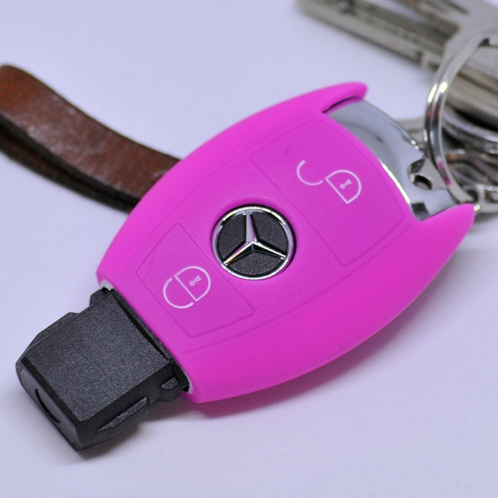 mt-key Schlüsseltasche Tasten Autoschlüssel W906 Softcase Smartkey für Silikon E Sprinter Benz Pink, Schutzhülle Mercedes C-Klasse 2