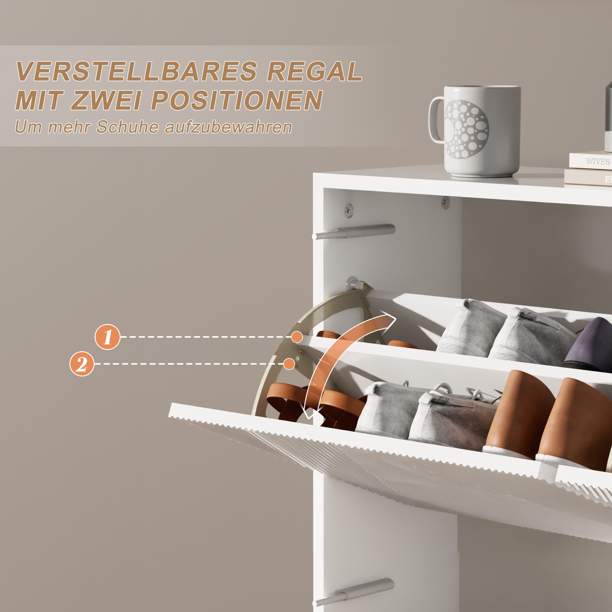UEV Schuhschrank mit 2/3 Klappen schmal Schuhkommode mit Kippschutz Schuhregal (Packung, Schuhständeregal mit Drucktüröffner für Flur Eingang Platzsparend) Tren – Bild 4 von 5