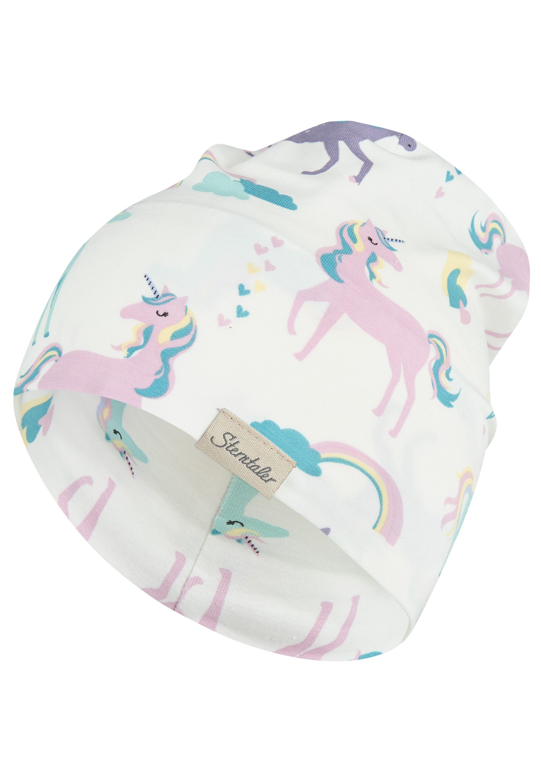 Sterntaler® Beanie Beanie Einhorn (1-St) Jersey-Beanie mit Einhörnern, zwei Tragevarianten