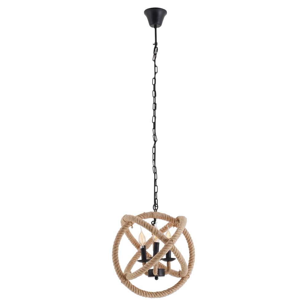 näve Pendelleuchte, Leuchtmittel nicht inklusive, Hängelampe Pendellampe Kronleuchter Retro Wohnzimmerlampe Seil braun H