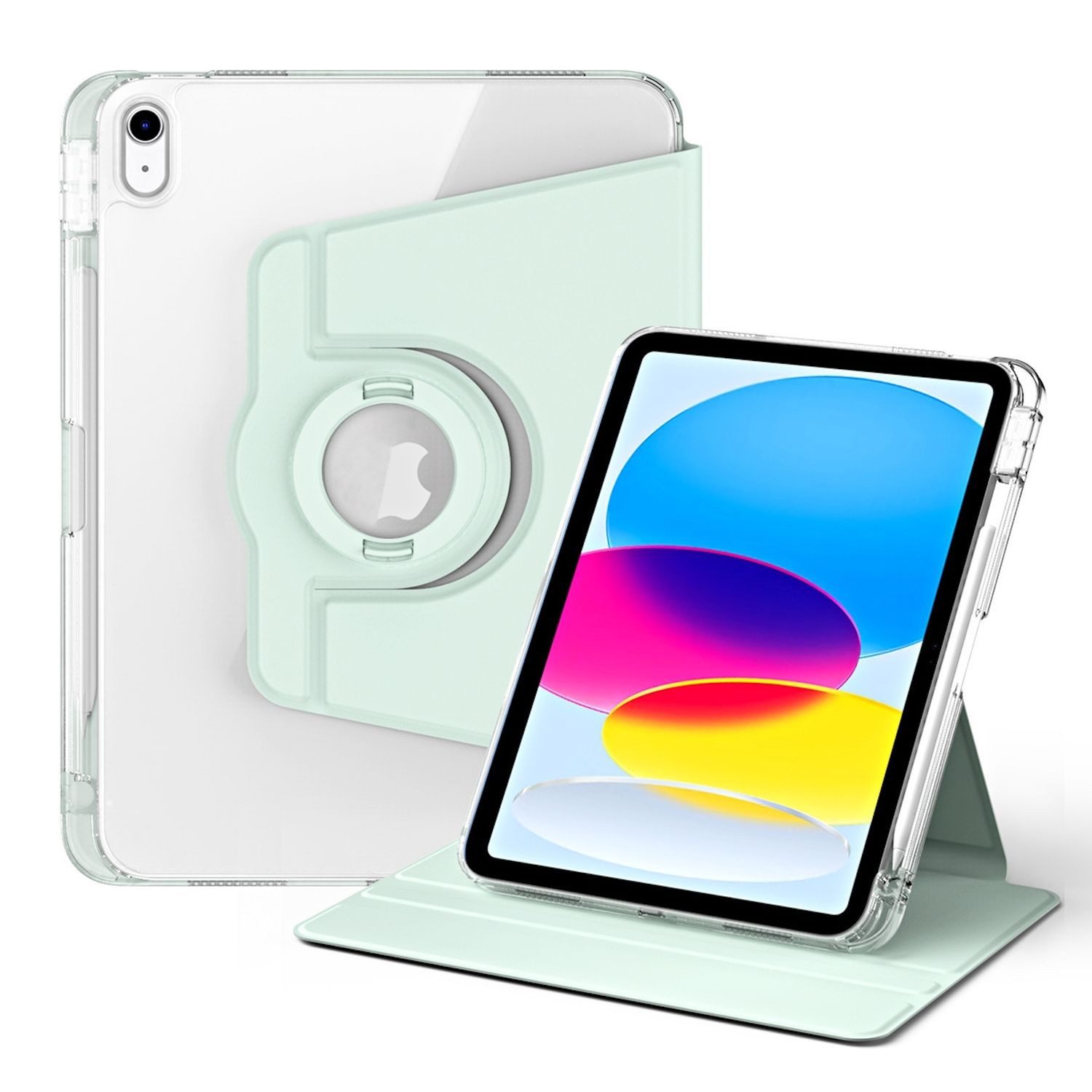 Wigento Tablet-Hülle Für Apple iPad 11. Gen 2025 / 10.9 2022 360 Grad Acryl Hülle Hellgrün, Drehbare Hülle mit transparenter Rückseite und Smart-Funktion