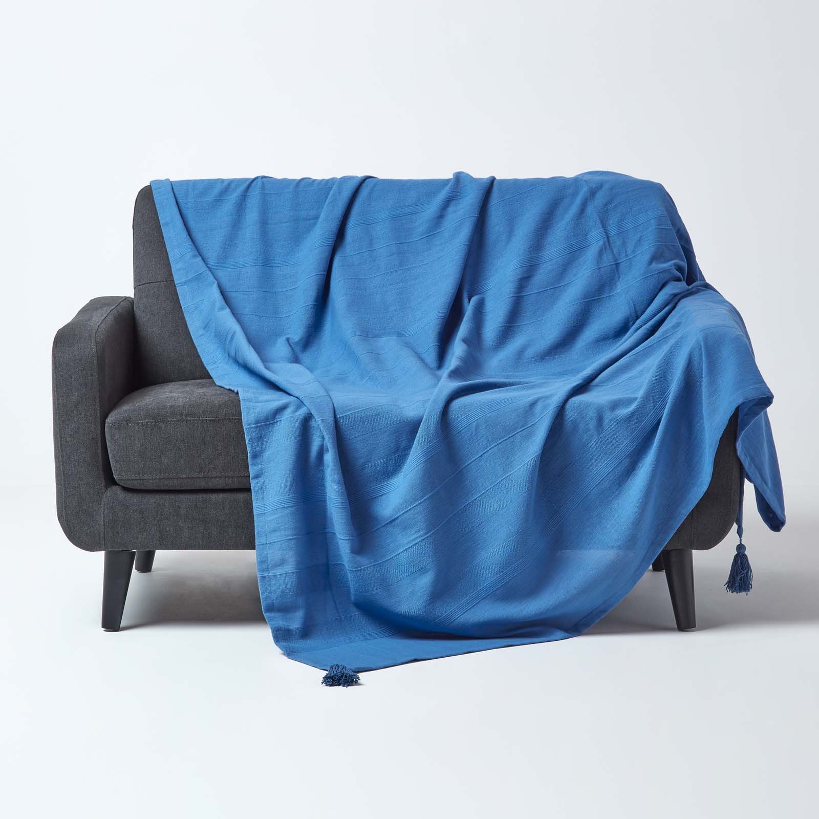 Plaid Tagesdecke Rajput, 100% Baumwolle, blau, 150 x 200 cm, Homescapes günstig online kaufen