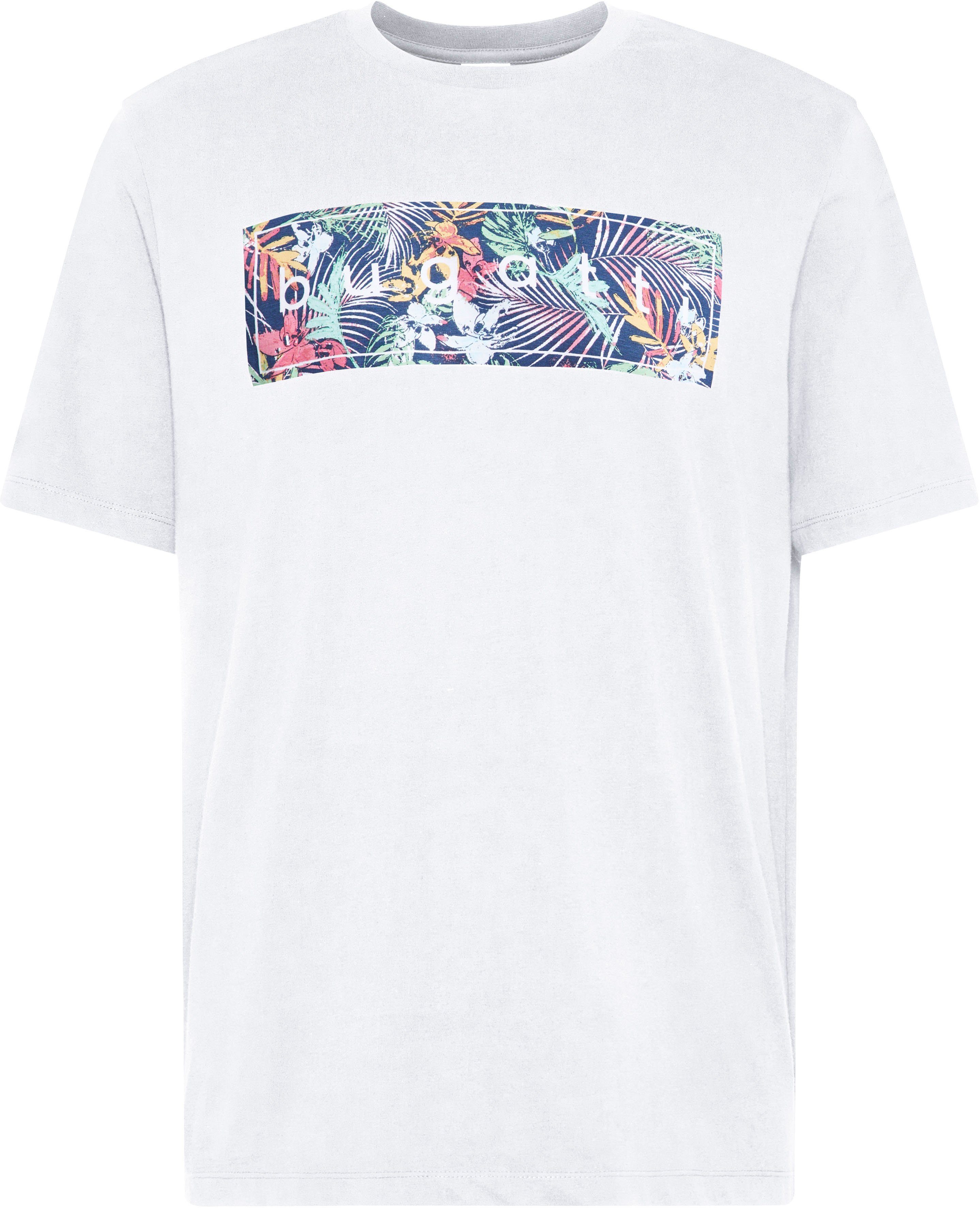bugatti T-Shirt mit modischem Frontprint weiß