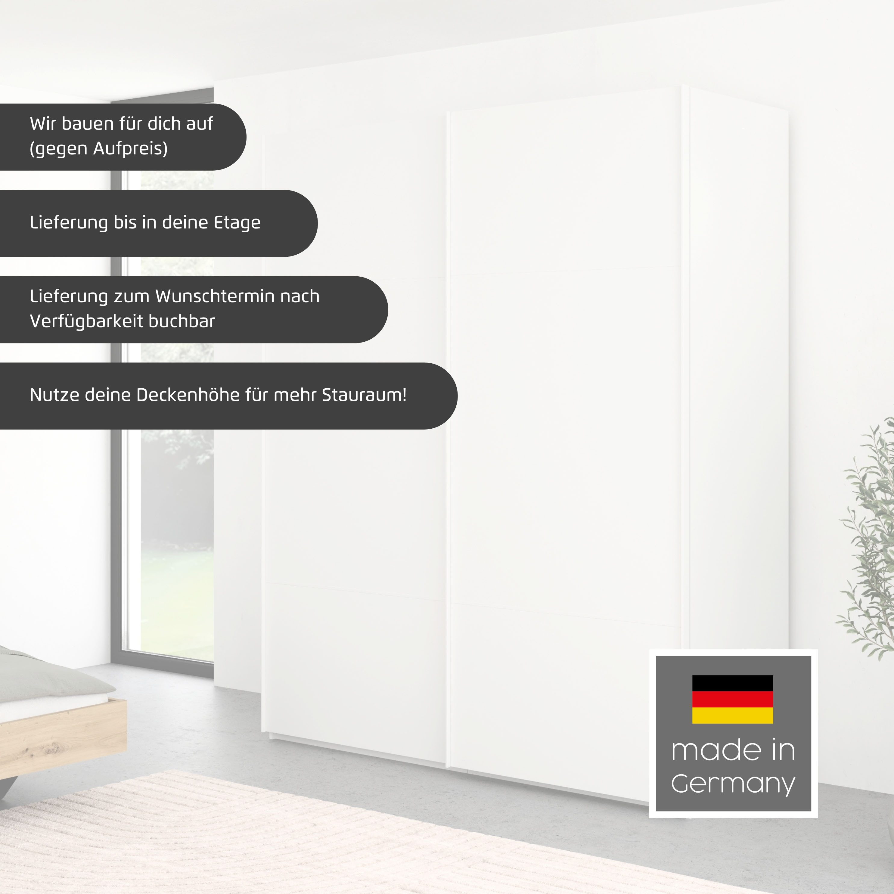 rauch Schwebetürenschrank Kleiderschrank Schrank Garderobe Schlafzimmerschrank SCALE-TRIO edle dreigeteilte Front mit 2 Zierleisten Glasfront MADE IN GERMANY