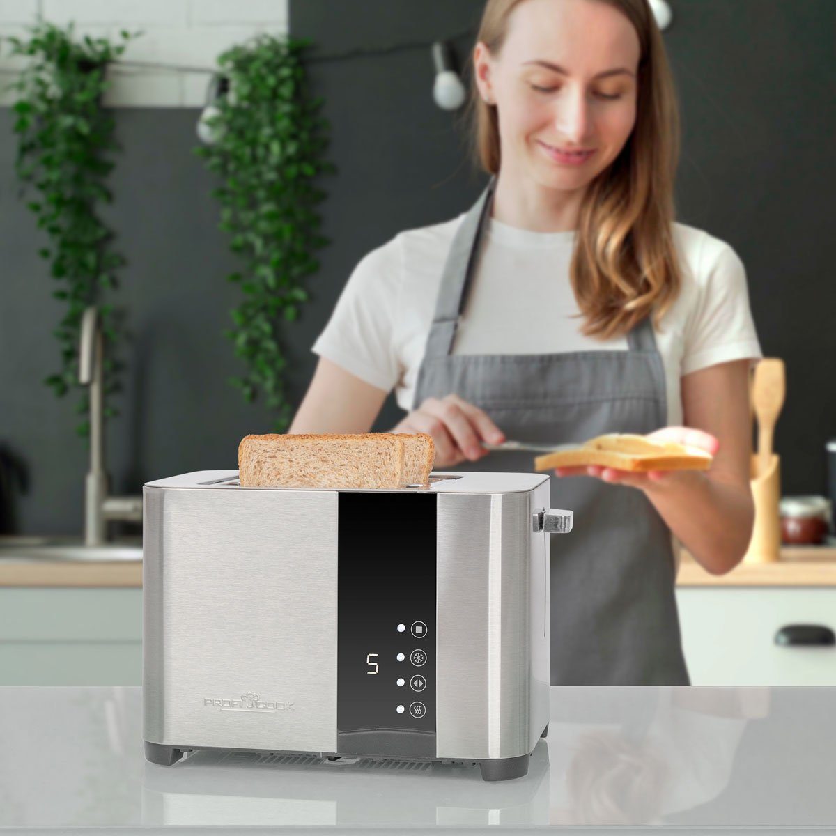 ProfiCook Toaster PC-TA 1250, Toaster Touch-Bedienung, Scheiben, Senor mit Edelstahl 2