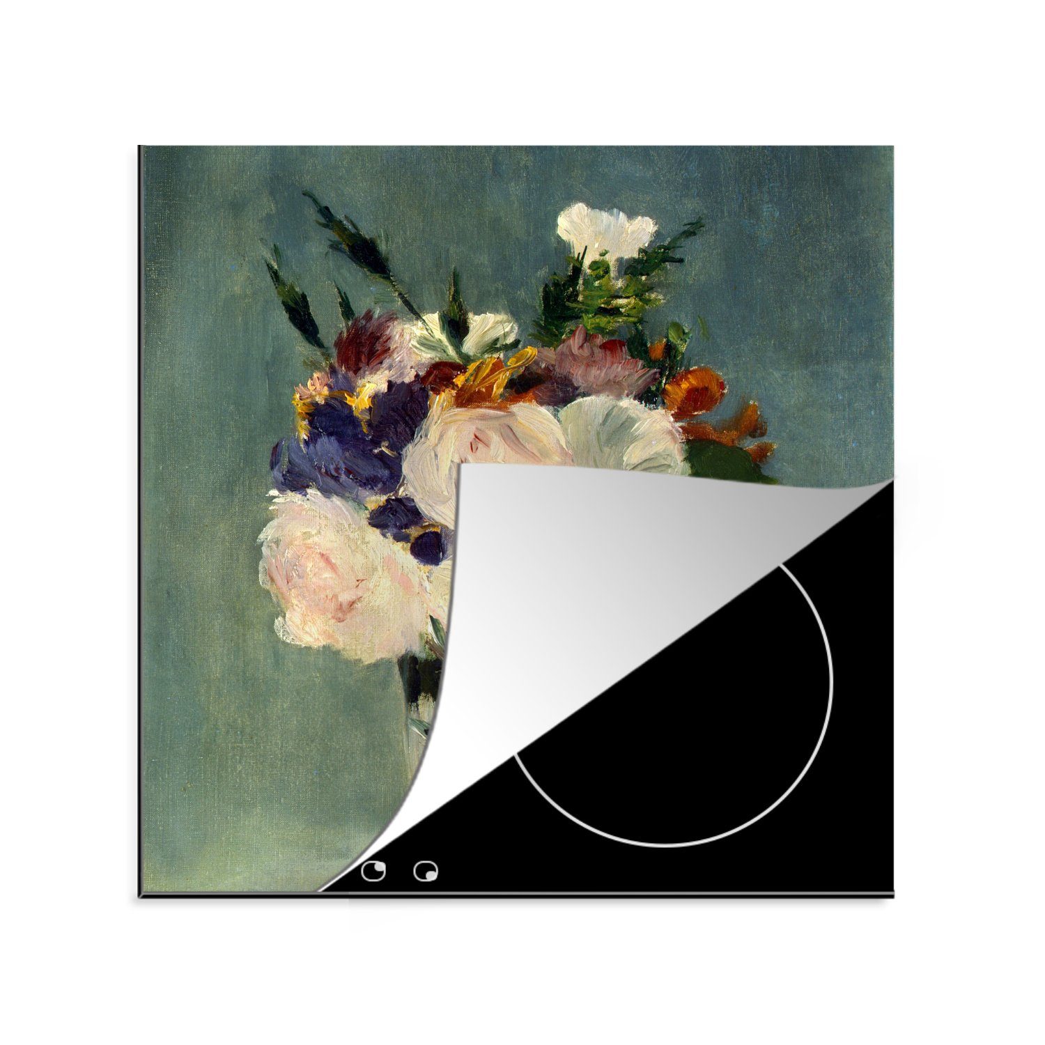 MuchoWow Herdblende-/Abdeckplatte Blumen in einer Kristallvase - Edouard Manet, Vinyl, (1 tlg), 78x78 cm, Ceranfeldabdeckung, Arbeitsplatte für küche