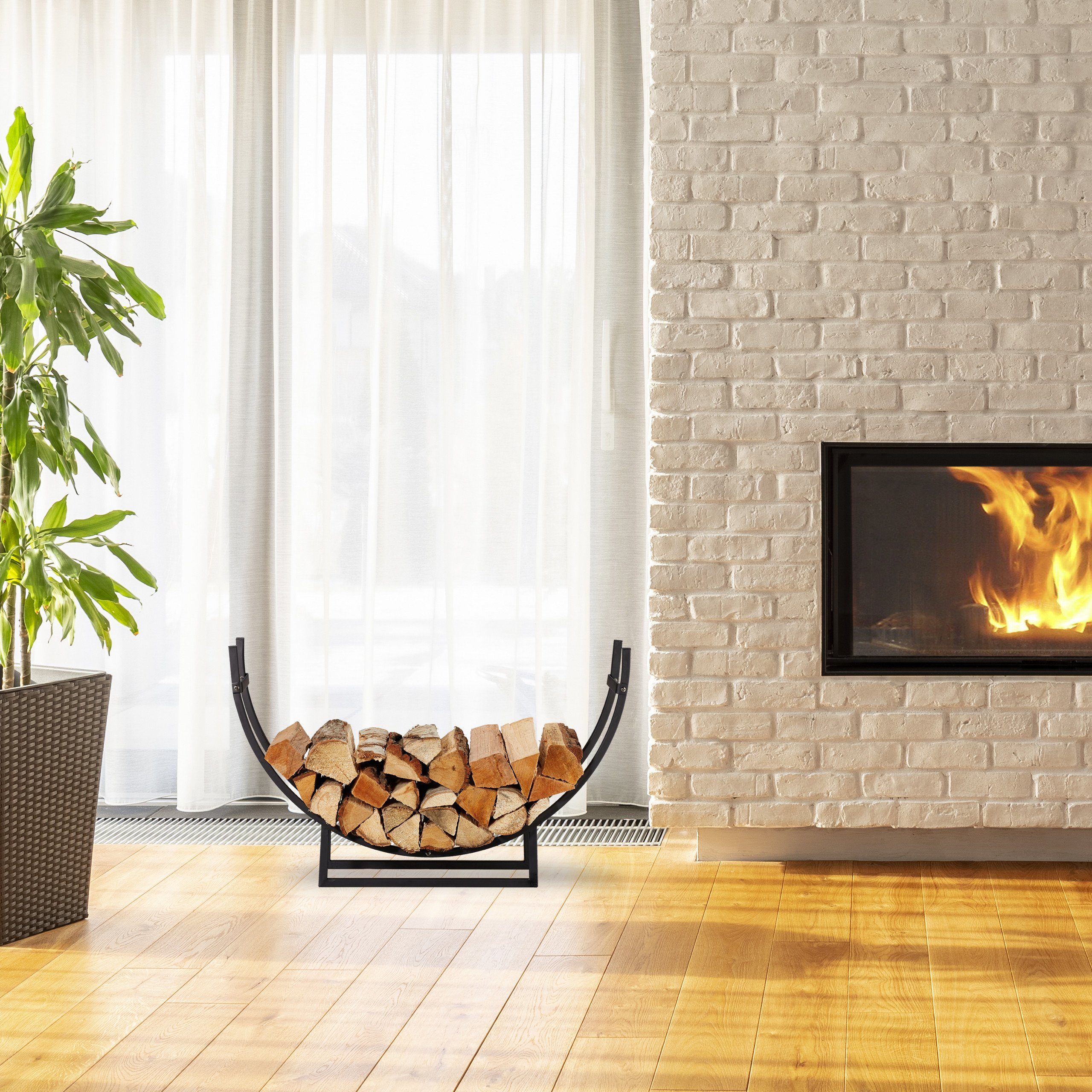 relaxdays Kaminholzregal halbrund, BxTxH:92x21x55 cm günstig online kaufen