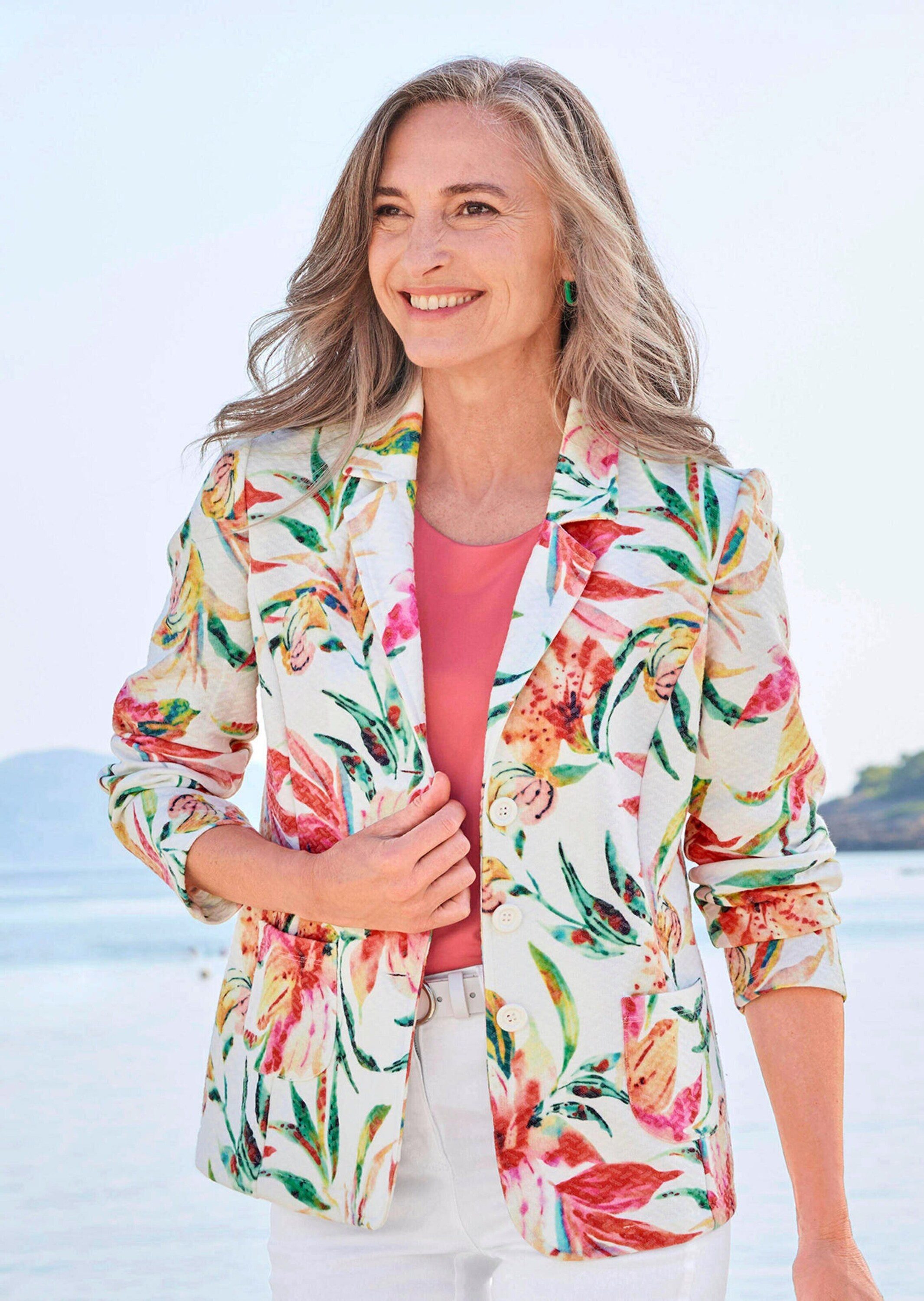 GOLDNER Jerseyblazer Jacquardblazer mit Waffelstruktur Strukturblazer mit Reverskragen, Taschen, Wiener Nähten und Langarm