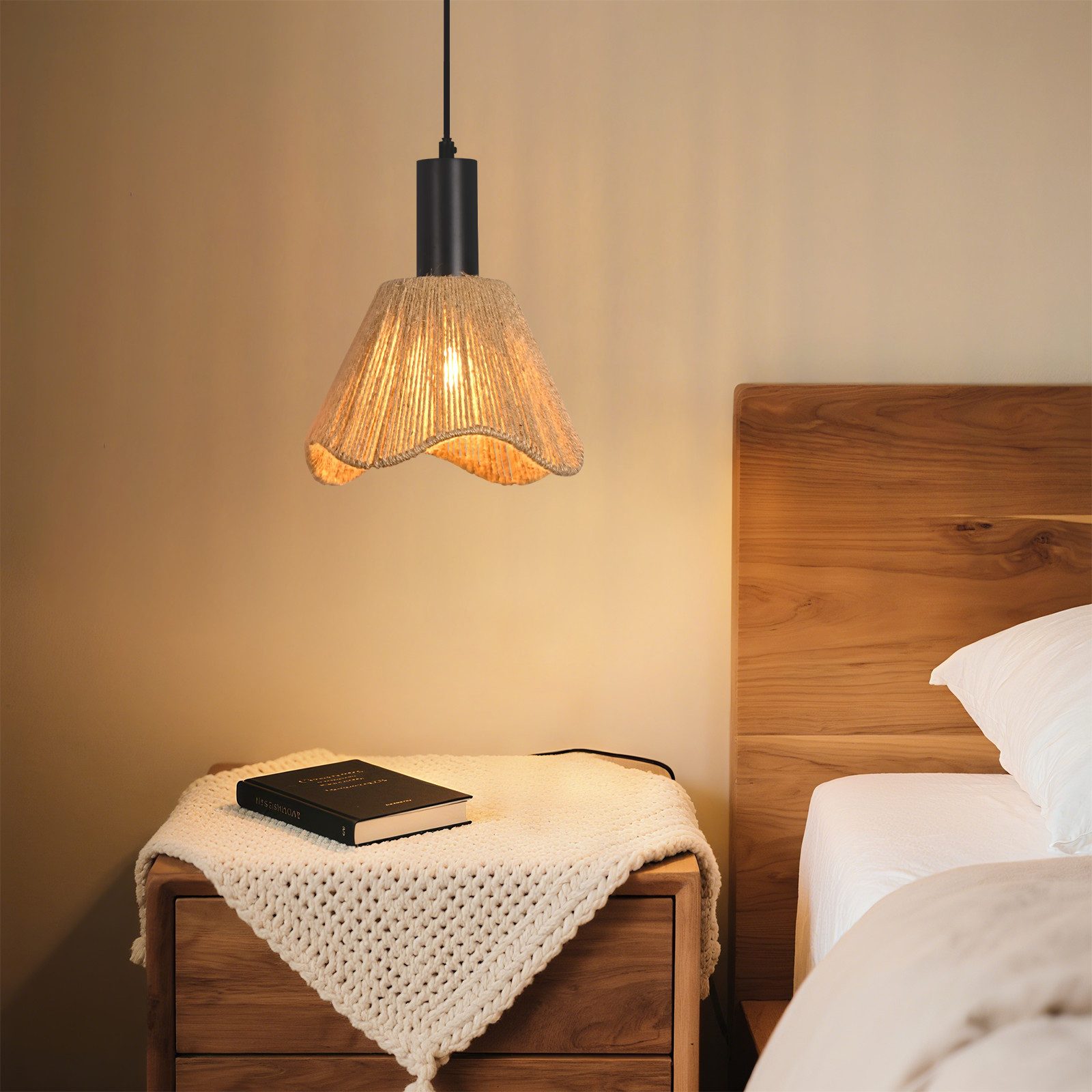 Nettlife Pendelleuchte Schwarz Rattan Retro Boho Hängelampe mit 1/3 flammige E27 Fassung, Höhenverstellbar, ohne Leuchtmittel, ob Schlafzimmer Flur Esszimmer Dachboden Küche