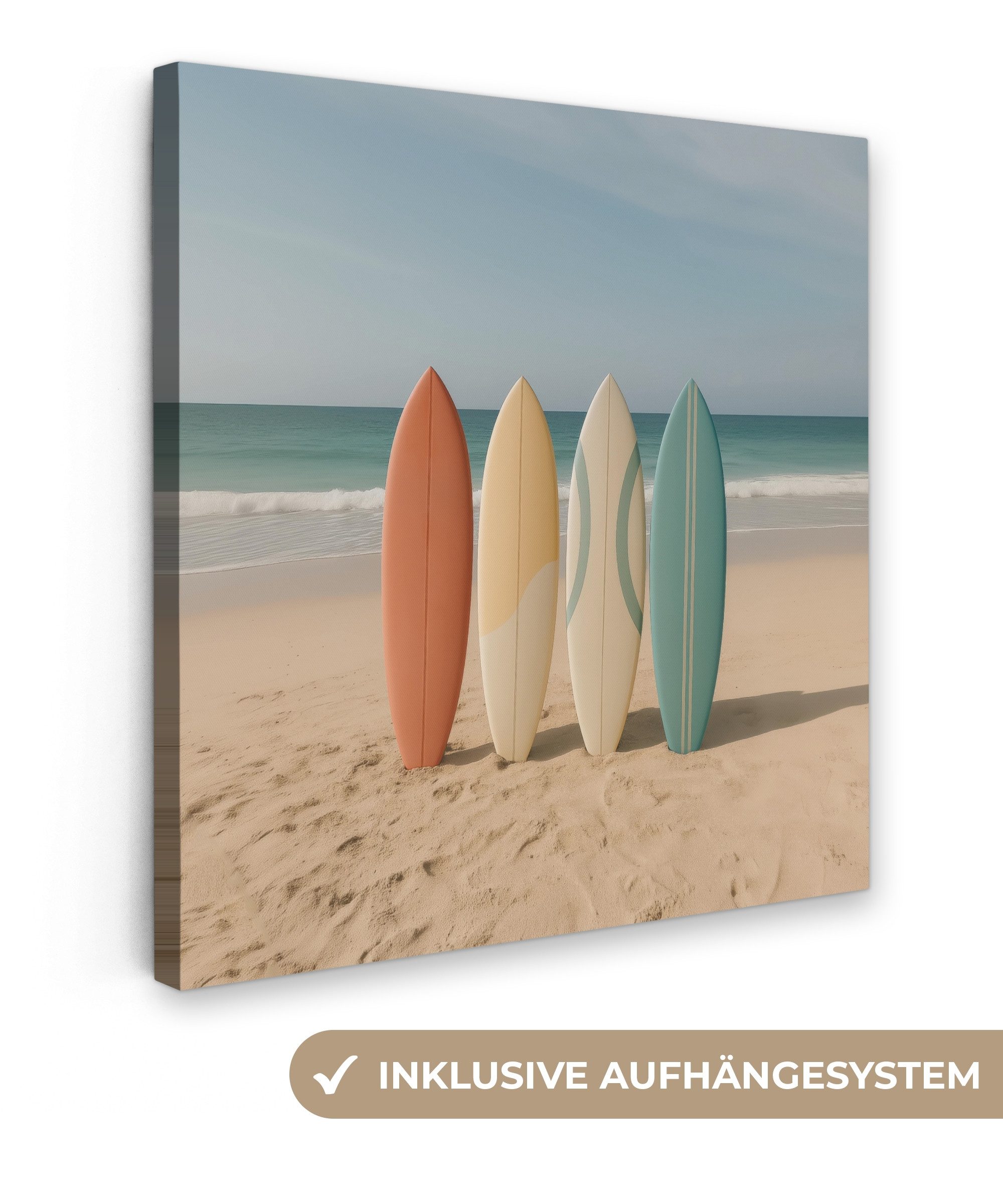 OneMillionCanvasses® Leinwandbild Strand - Surfbrett - Pastell, Fotodruck (1 St), Wandbild, Deko Schlafzimmer Wohnzimmer Flur 20x20 cm. Reduzierter Preis € 19,80. Unverbindliche Preisempfehlung € 28,00, (€ 19,80 pro 1 Stk)