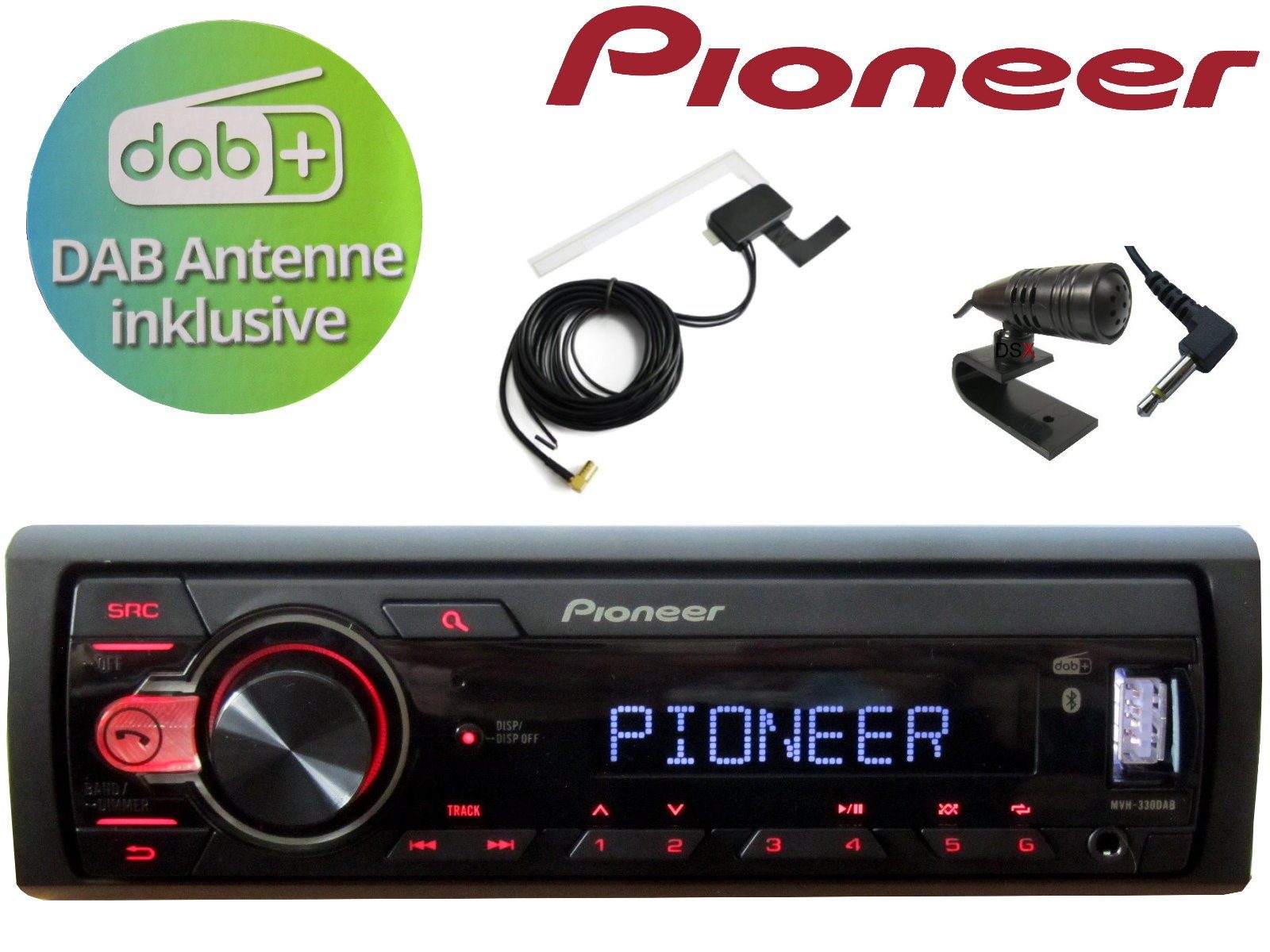 DSX PIONEER DAB+ Bluetooth Antenne + Antenne (Digitalradio USB (DAB), Radio DAB Autoradio Fensterklebe 50,00 W)