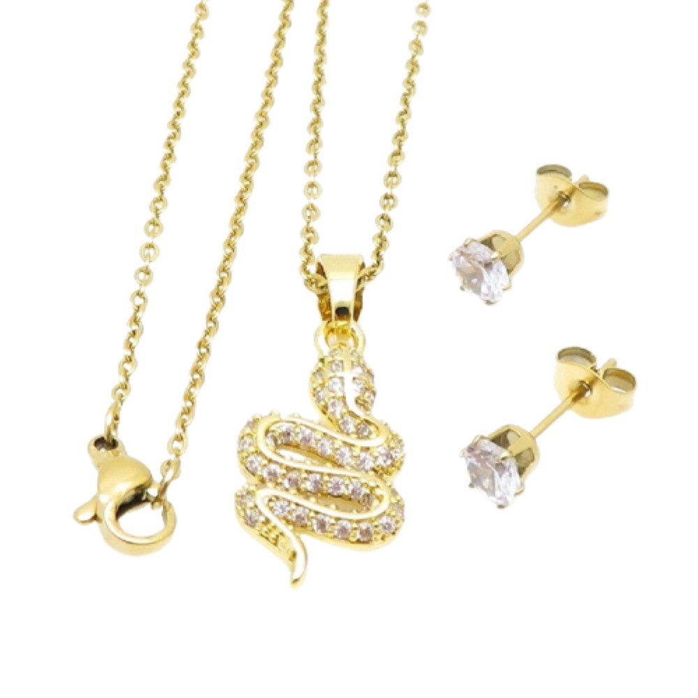 Valentinstagsgeschenk BUNGSA Schmuckset Schmuckset Schlange mit Kristallen Messing Damen gold (1-tlg), Geschenkset Damen, gold