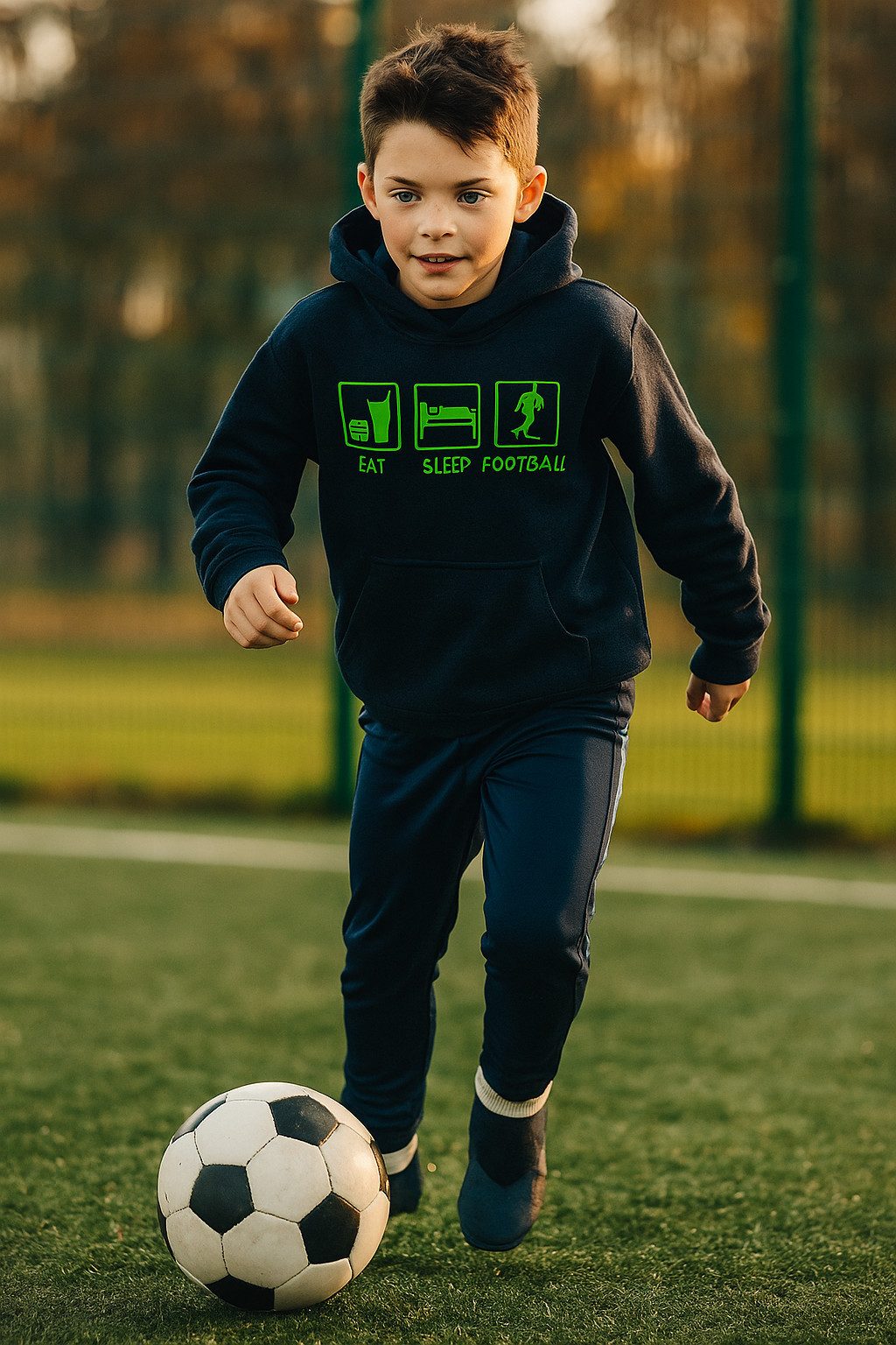 coole-fun-t-shirts Hoodie EAT Sleep Fussball Kinder Sweatshirt mit Kapuze Hoodie 128-164 cm Mit Kanguruhtasche, Kapuze