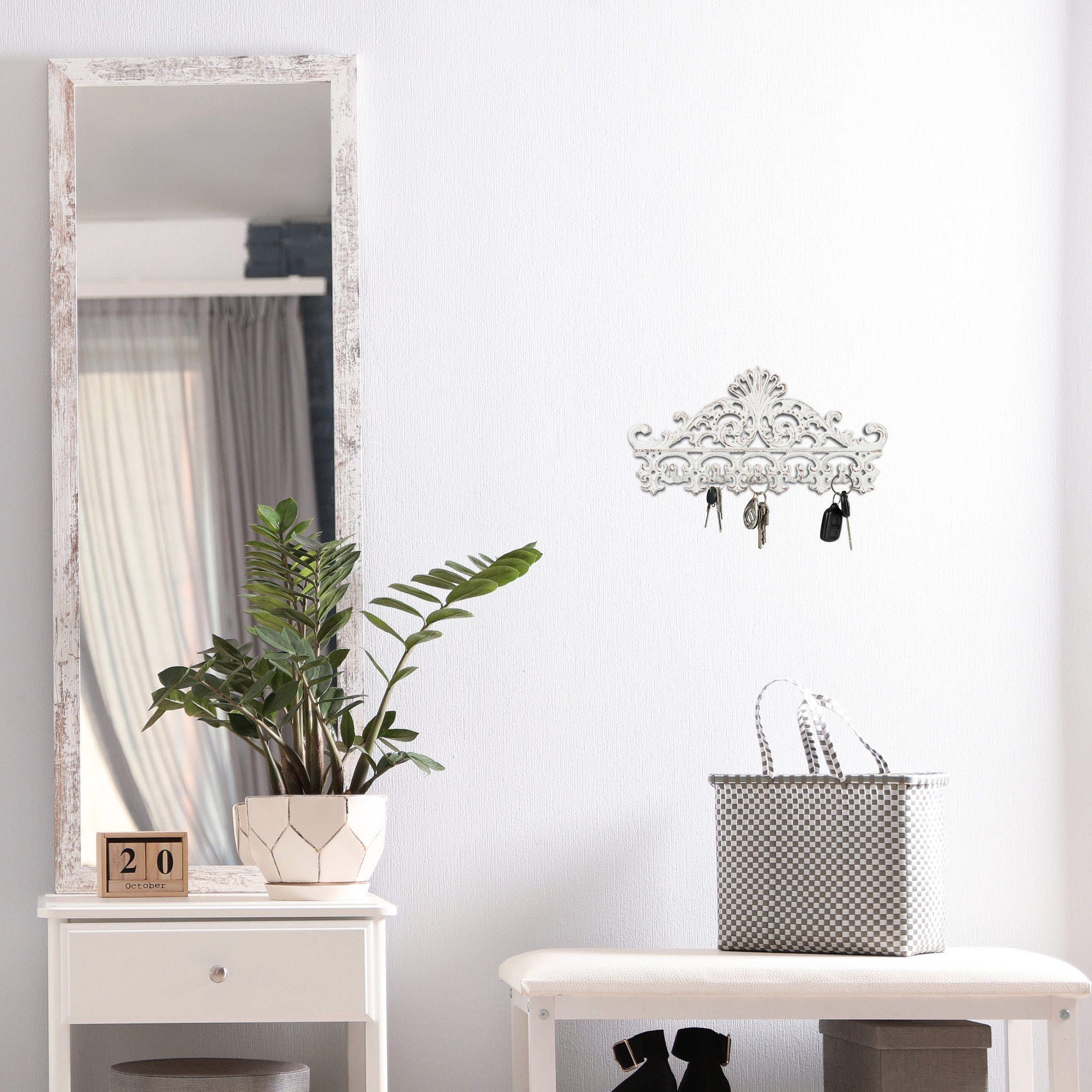 relaxdays Garderobenpaneel Garderobenleiste Gusseisen, Weiss-braun günstig online kaufen