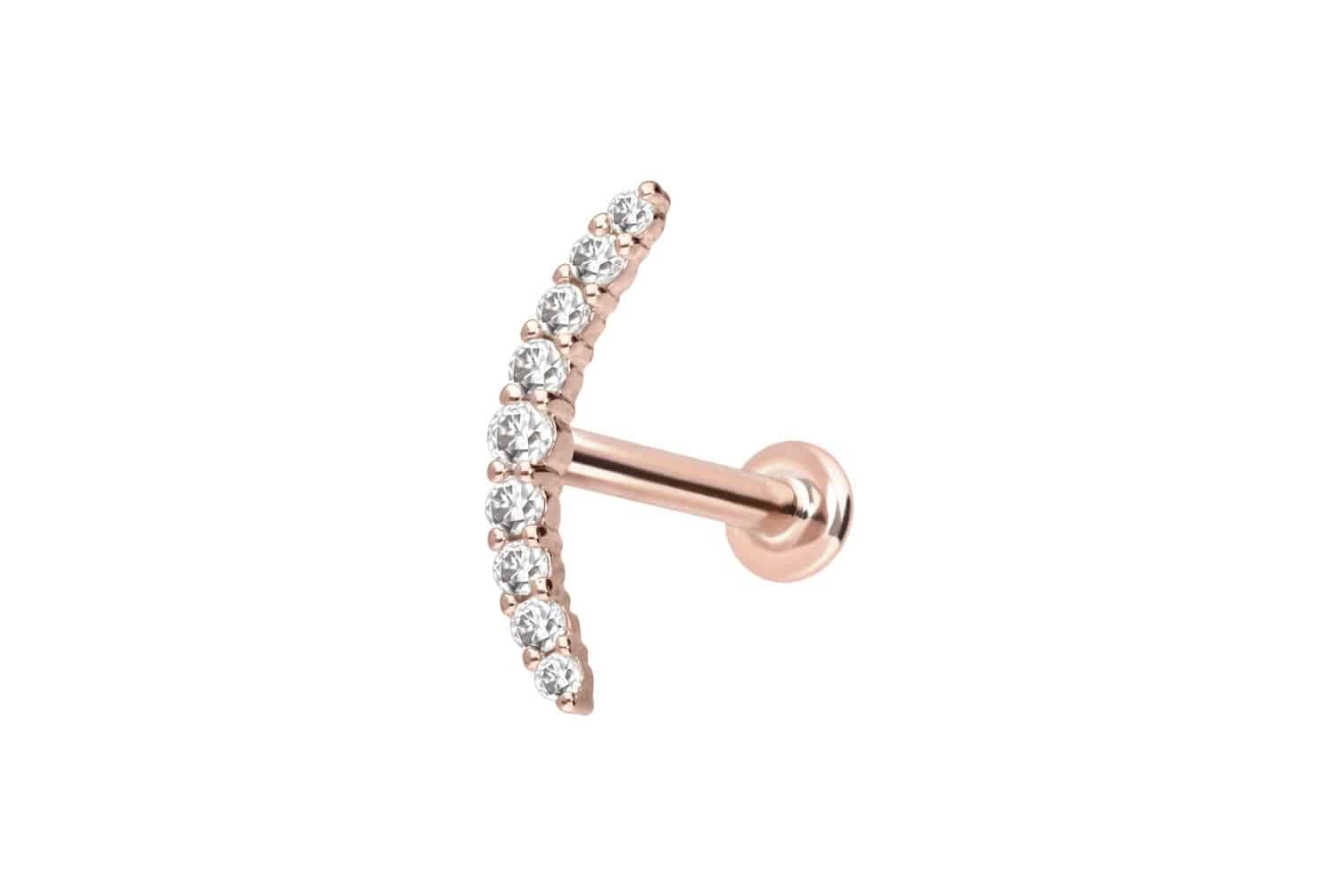 Piercing-Set 14 Karat Gold Labret mit Innengewinde MOISSANIT-BOGEN